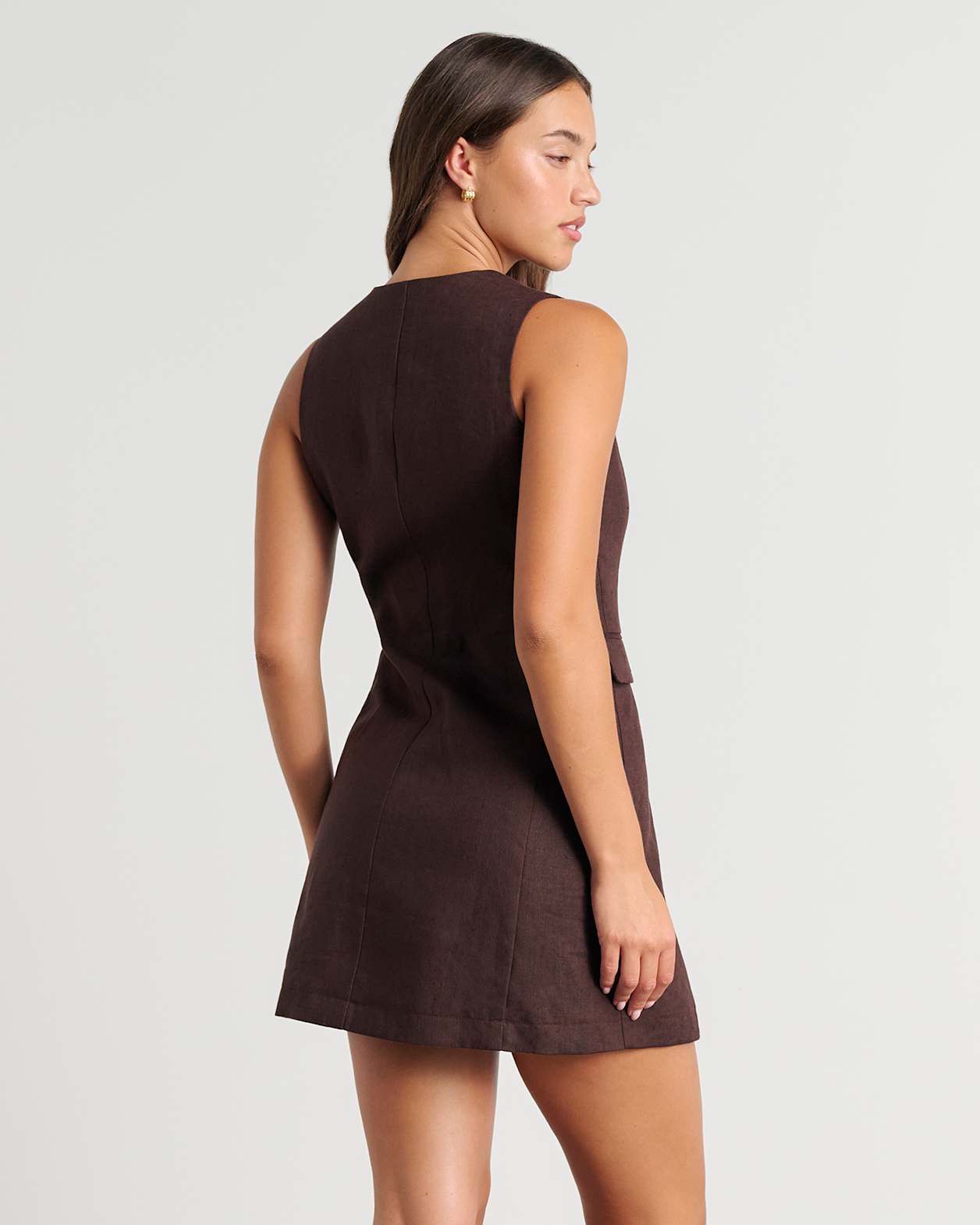 Kayla Asym Linen Vest Dress in DARK CHOCOLATE