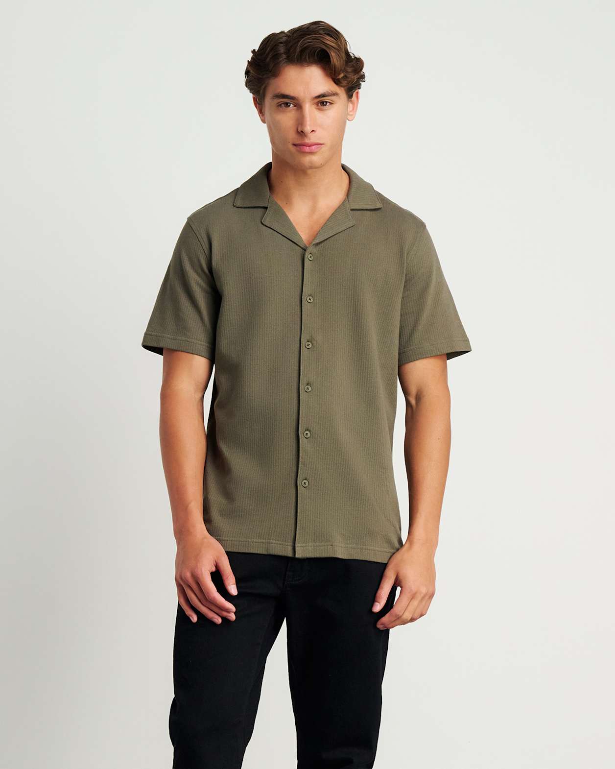 Francis Knitted Cotton Shirt in MILITARY