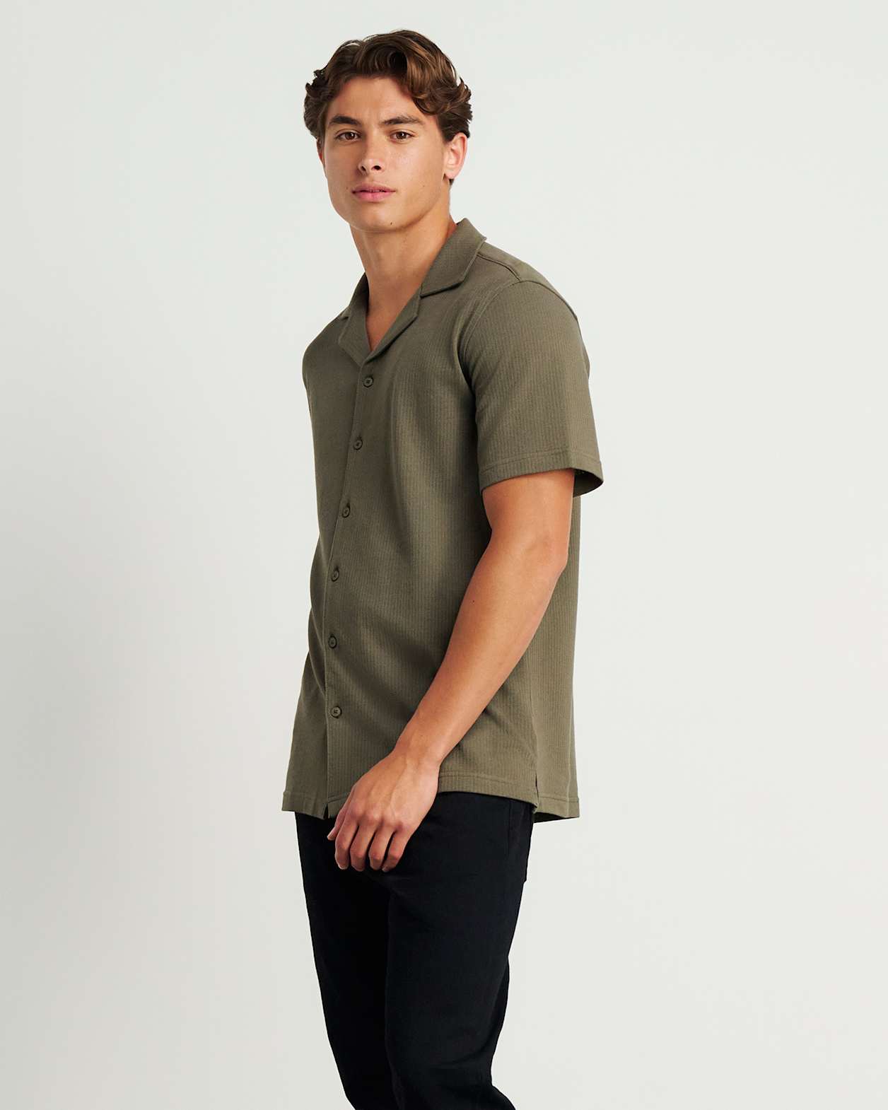 Francis Knitted Cotton Shirt in MILITARY