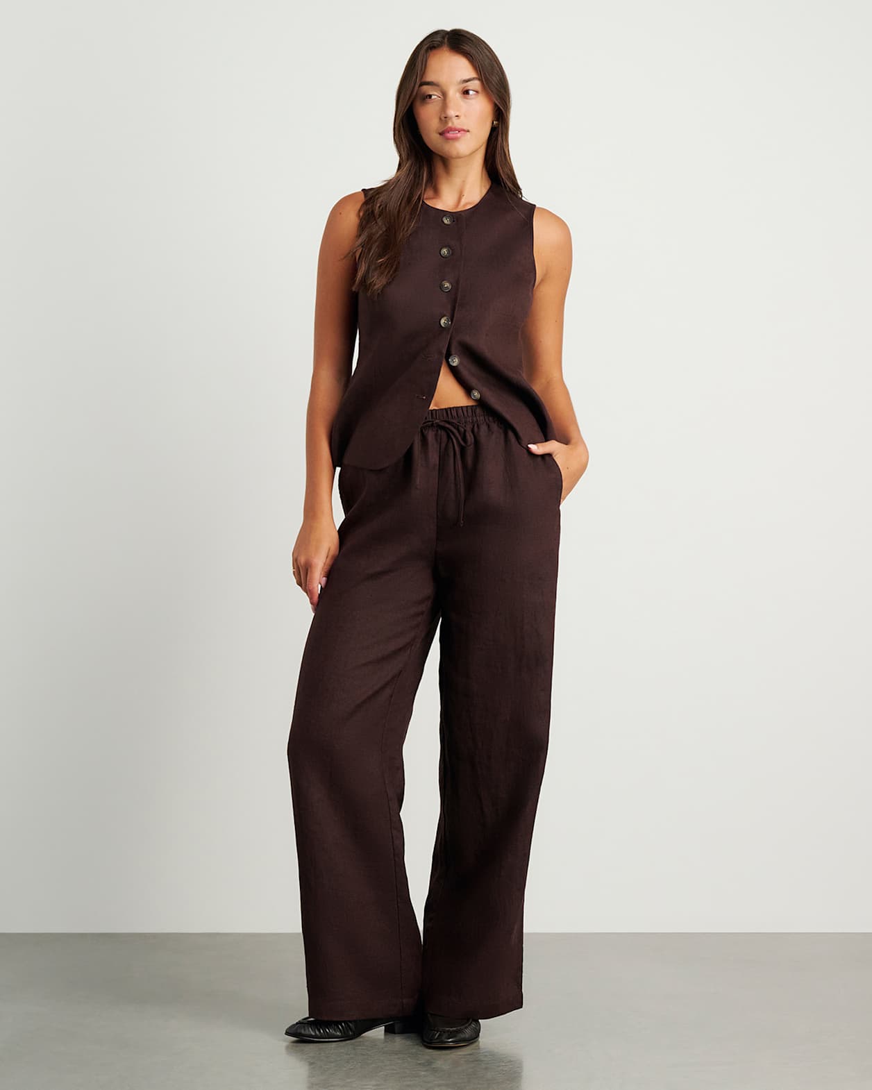 Ivy Linen Pant in DARK CHOCOLATE