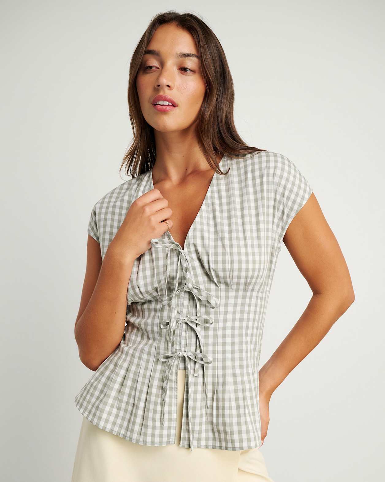 Poppy Gingham Top in GREEN TEA