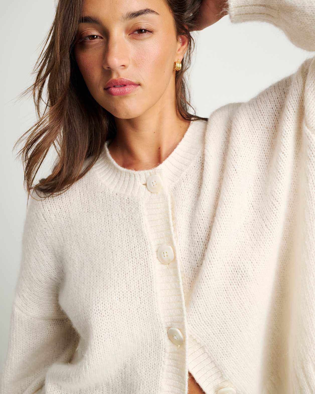 Lily Fluffy Knit Cardigan in FROST