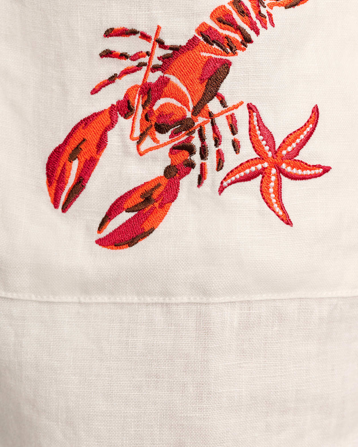 Embroidered Linen Lobster Robe Dress in MILK