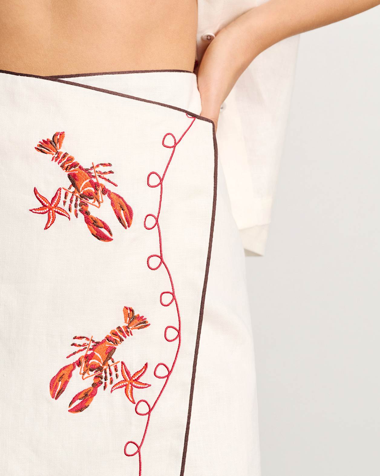 Embroidered Lobster Mini Skirt in MILK