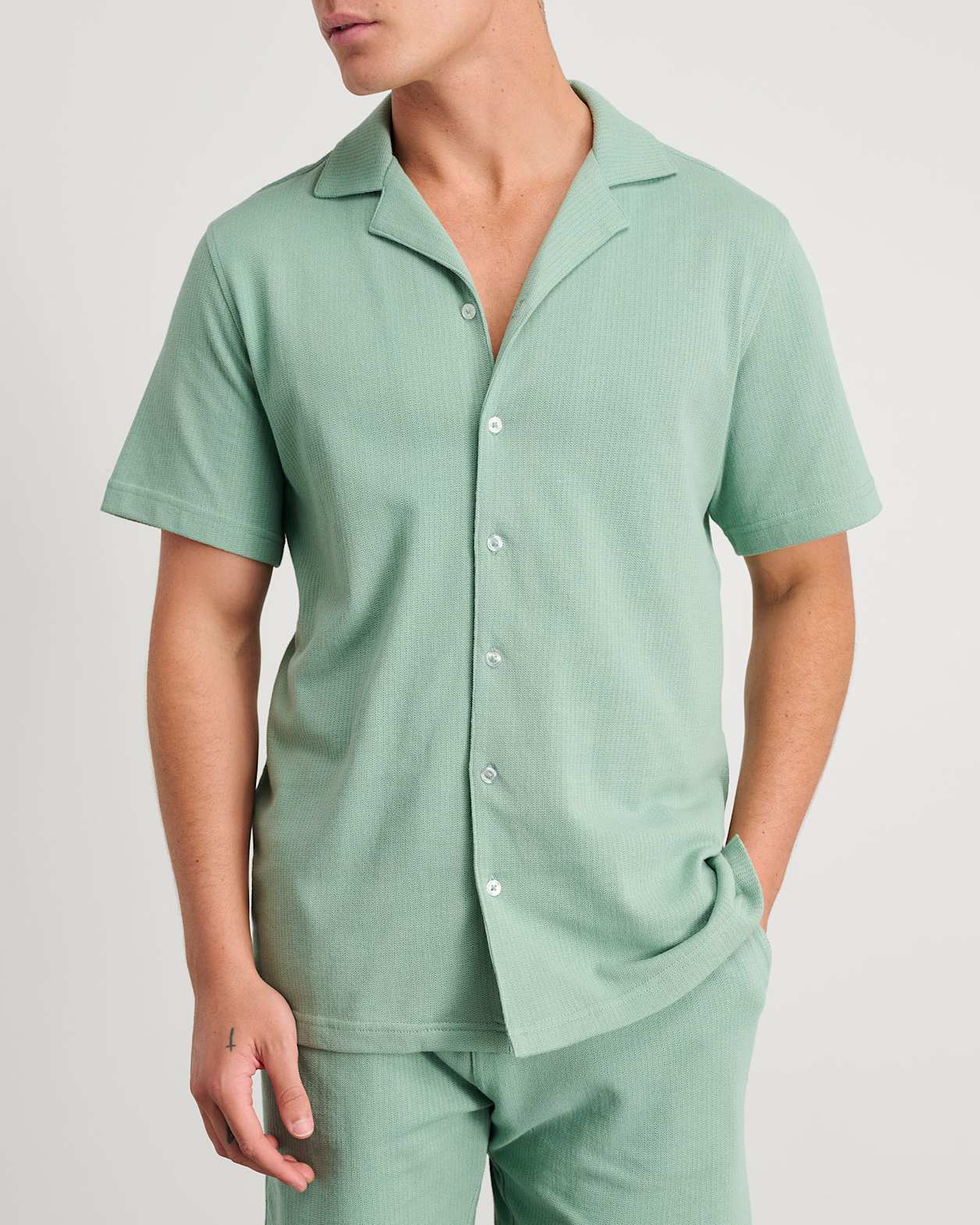 Francis Knitted Cotton Shirt in MOSS