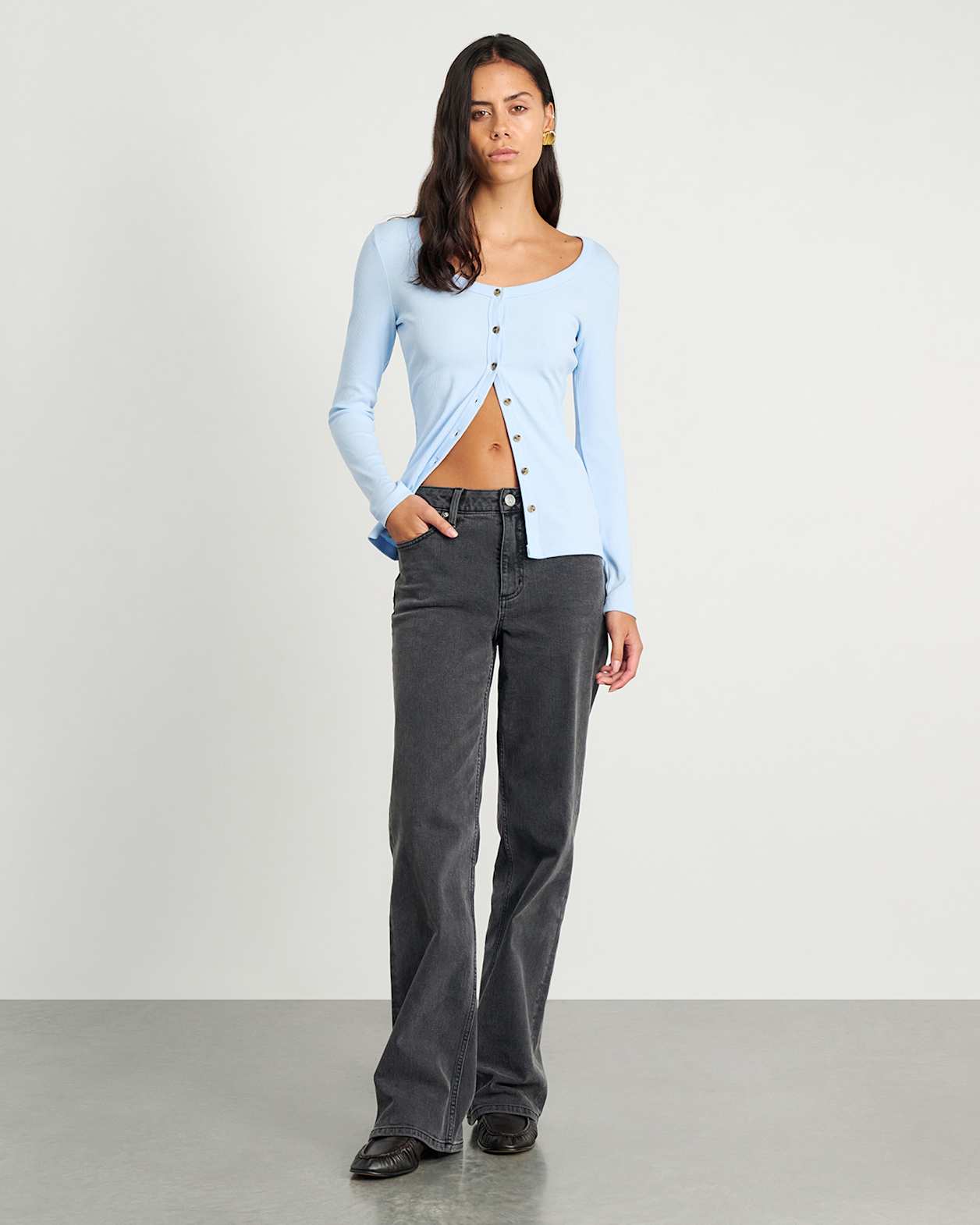 Hallie Rib Long Sleeve Top in LIGHT BLUE