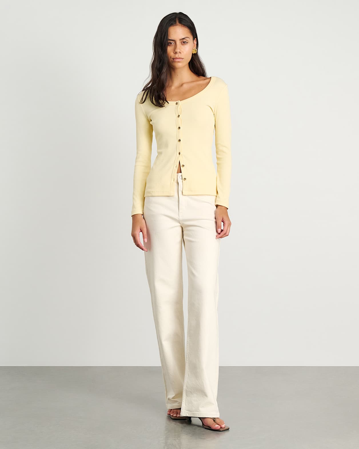 Hallie Rib Long Sleeve Top in PALE SUN