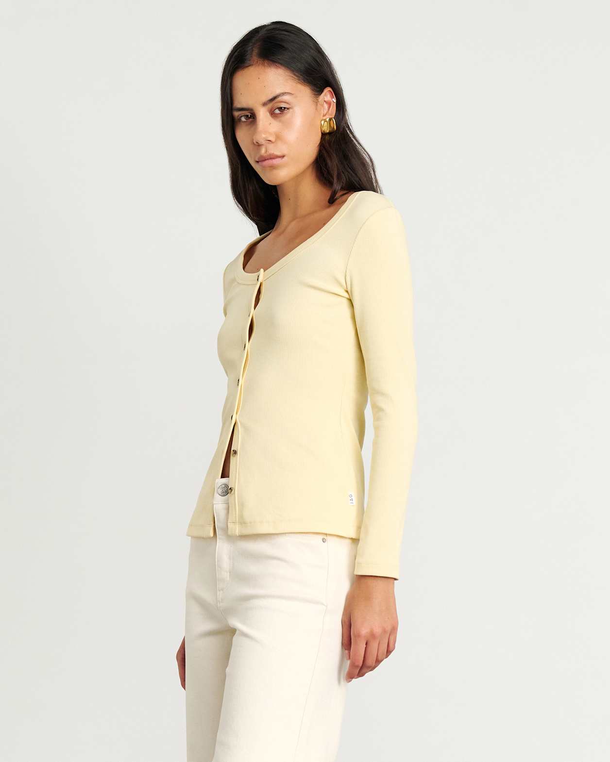 Hallie Rib Long Sleeve Top in PALE SUN