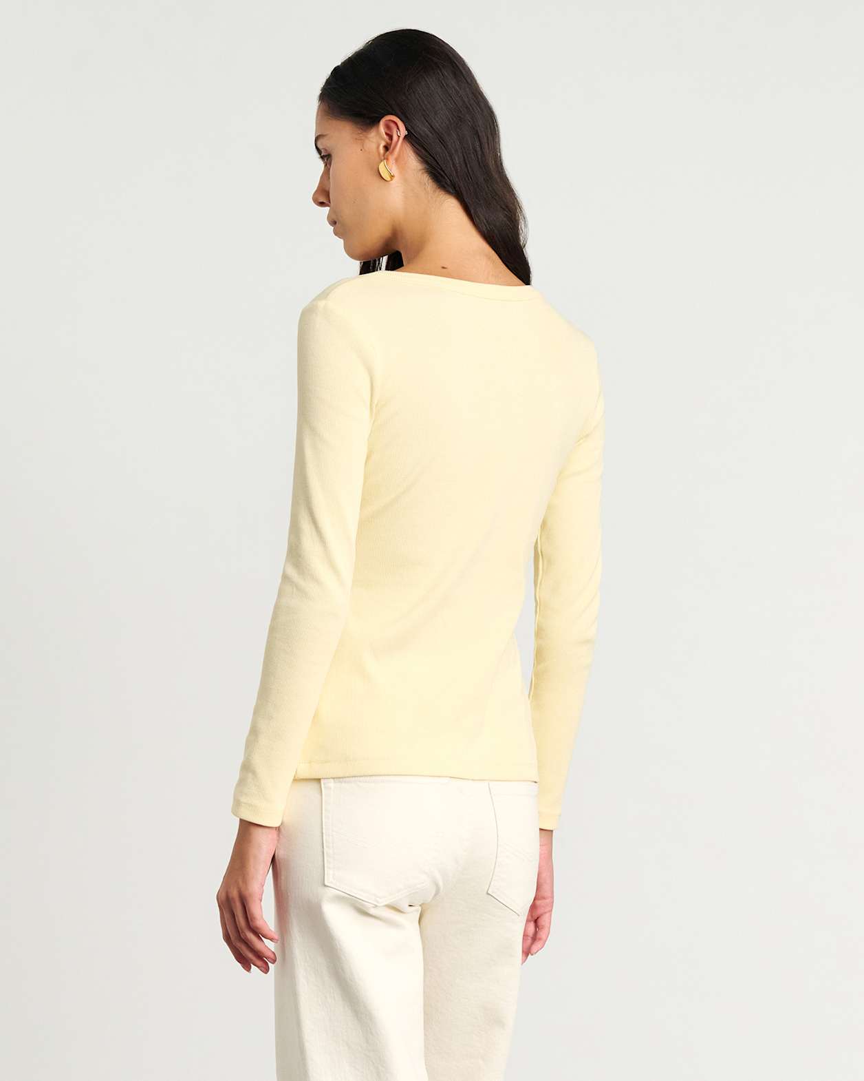 Hallie Rib Long Sleeve Top in PALE SUN