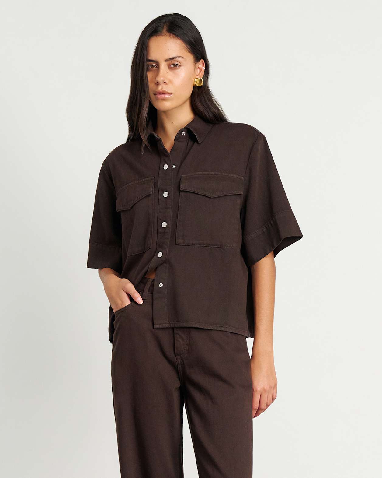 Loe Denim Shirt in DARK CHOCOLATE