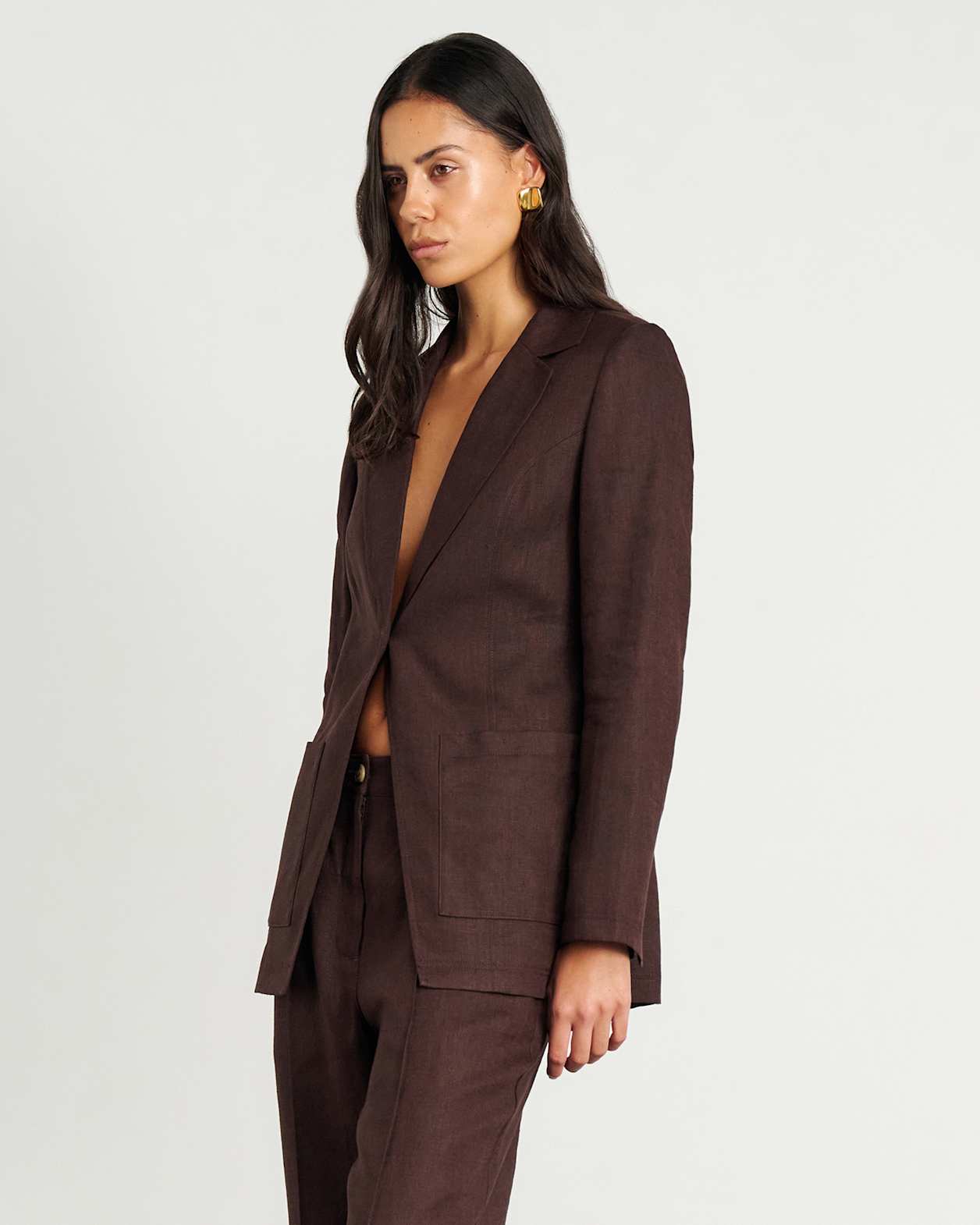 Kayla Linen Blazer in DARK CHOCOLATE