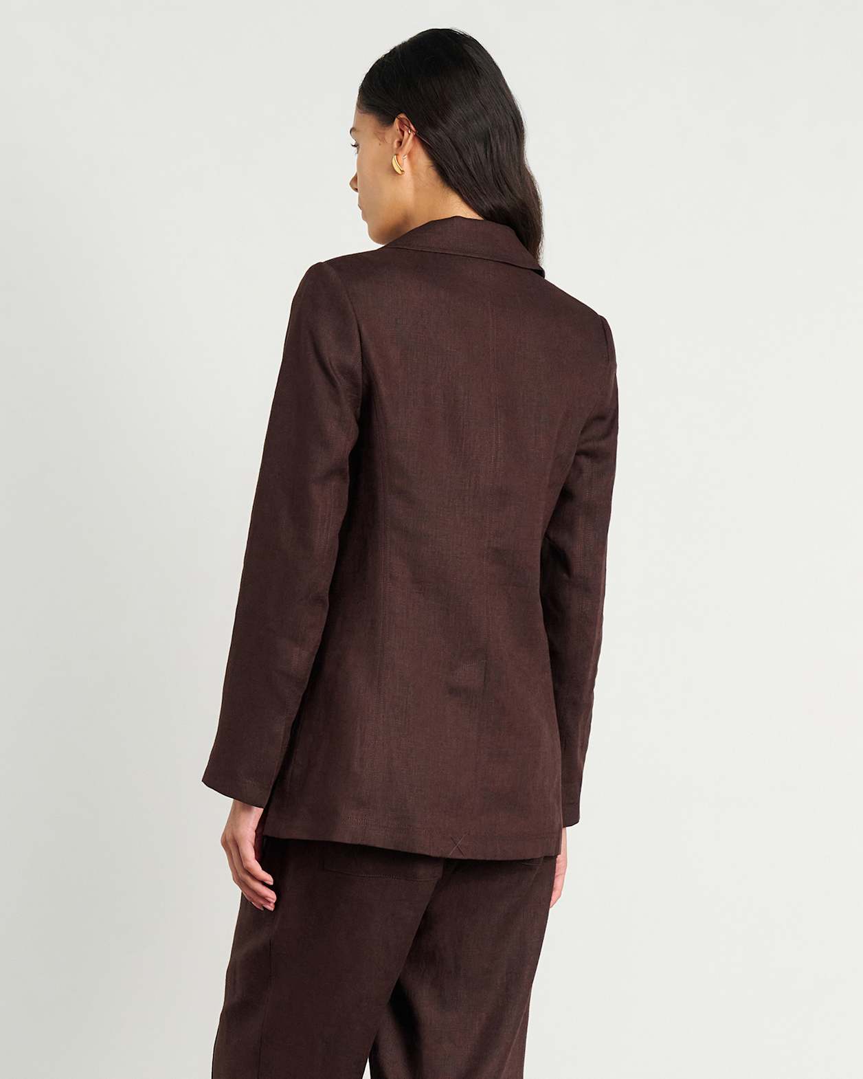 Kayla Linen Blazer in DARK CHOCOLATE