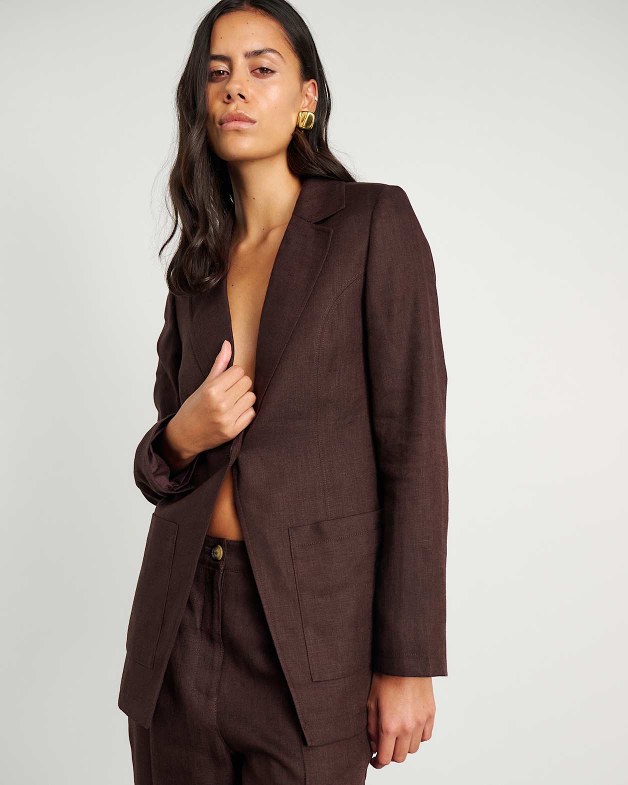 Kayla Linen Blazer in DARK CHOCOLATE