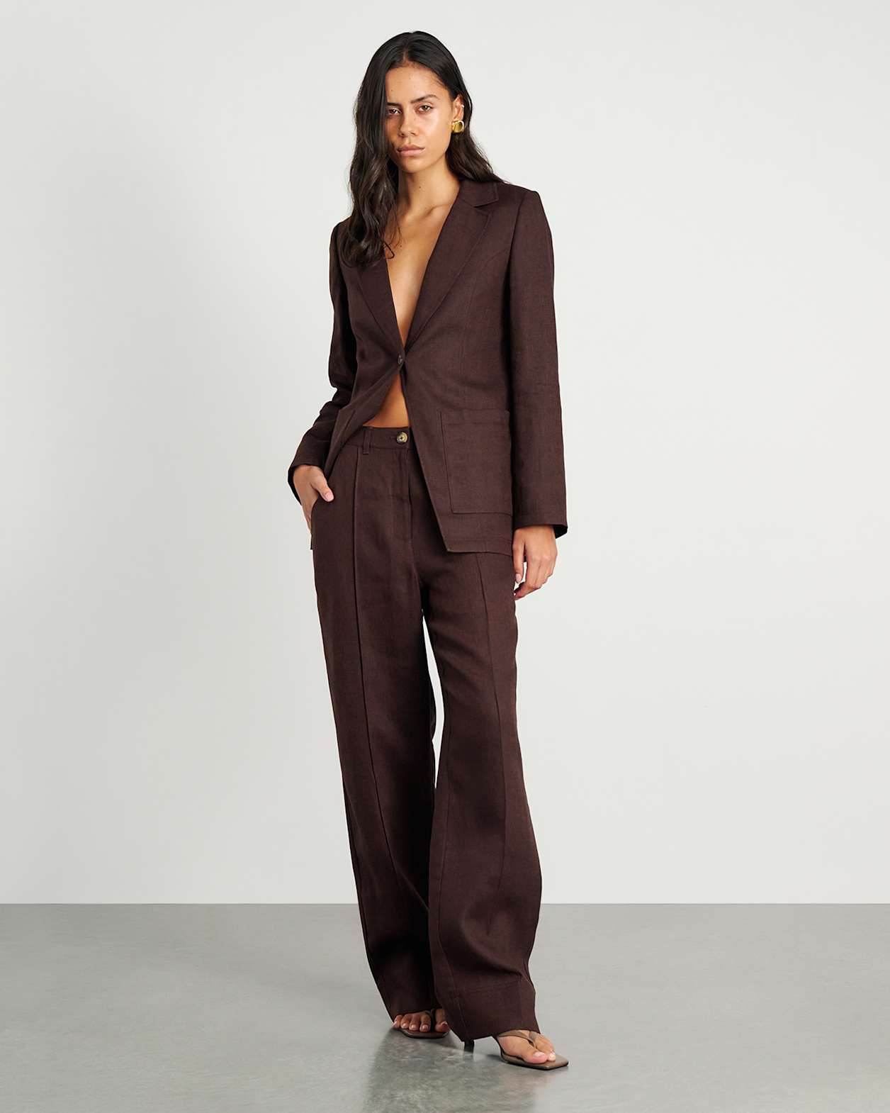 Kayla Linen Blazer in DARK CHOCOLATE