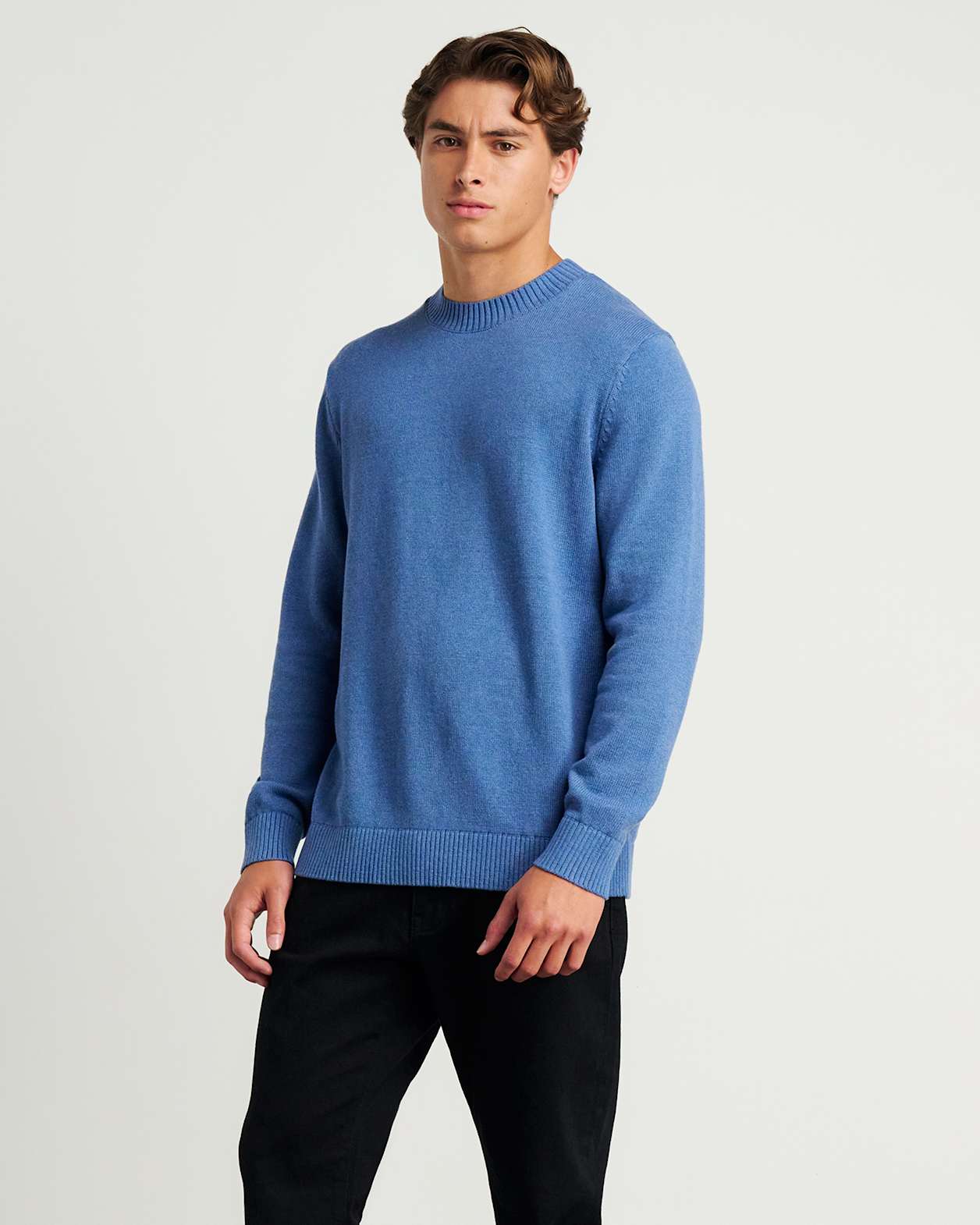 Tanner Cotton Crew Knit in BLUE
