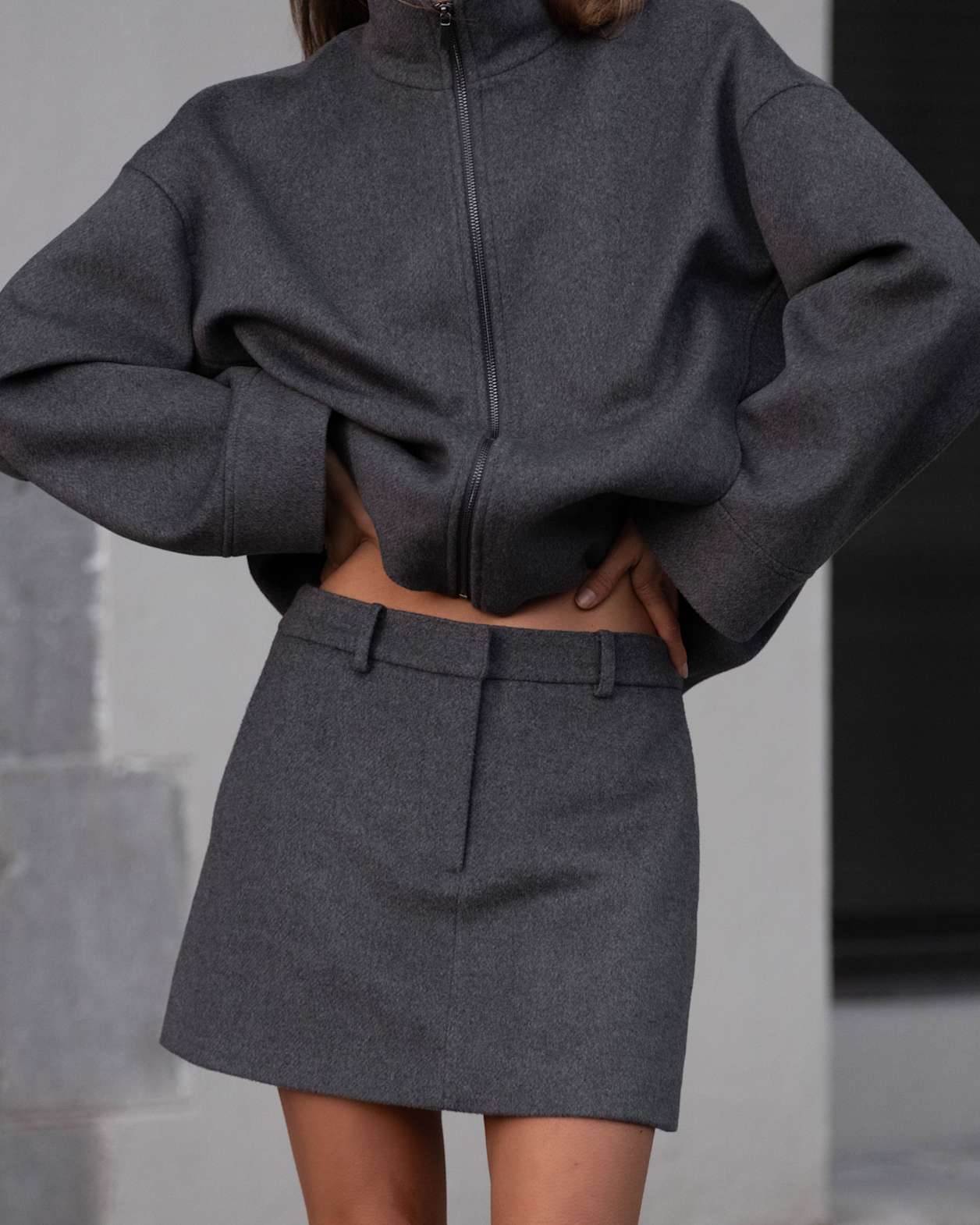 Rb X Jag Wool Blend Mini Skirt in CHARCOAL