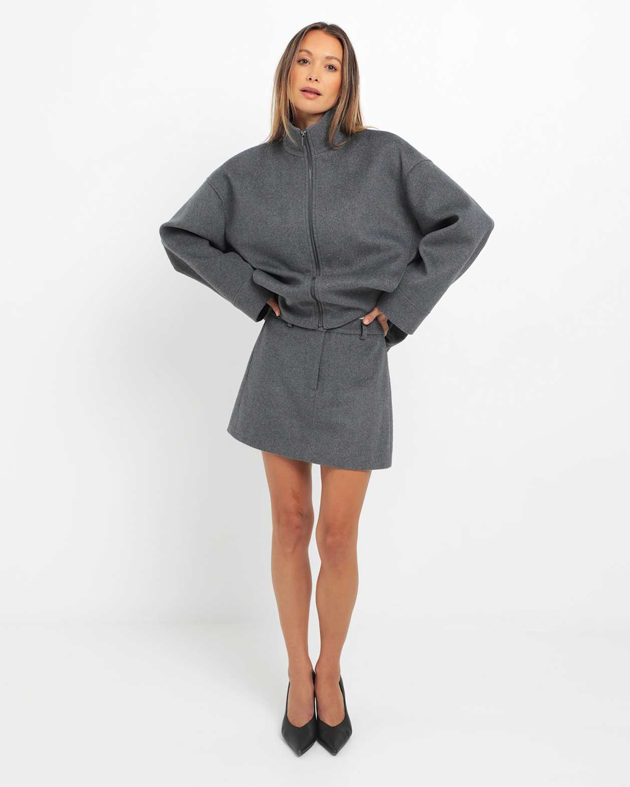 Rb X Jag Wool Blend Mini Skirt in CHARCOAL