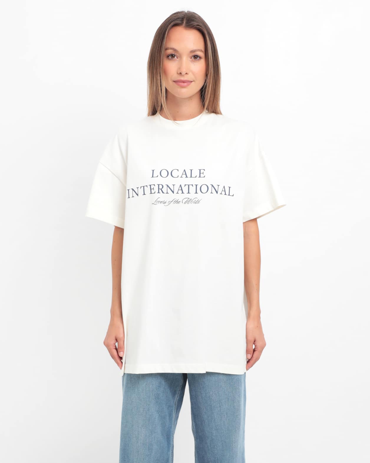 Rb X Jag Locale Oversized Tee in ECRU/NAVY