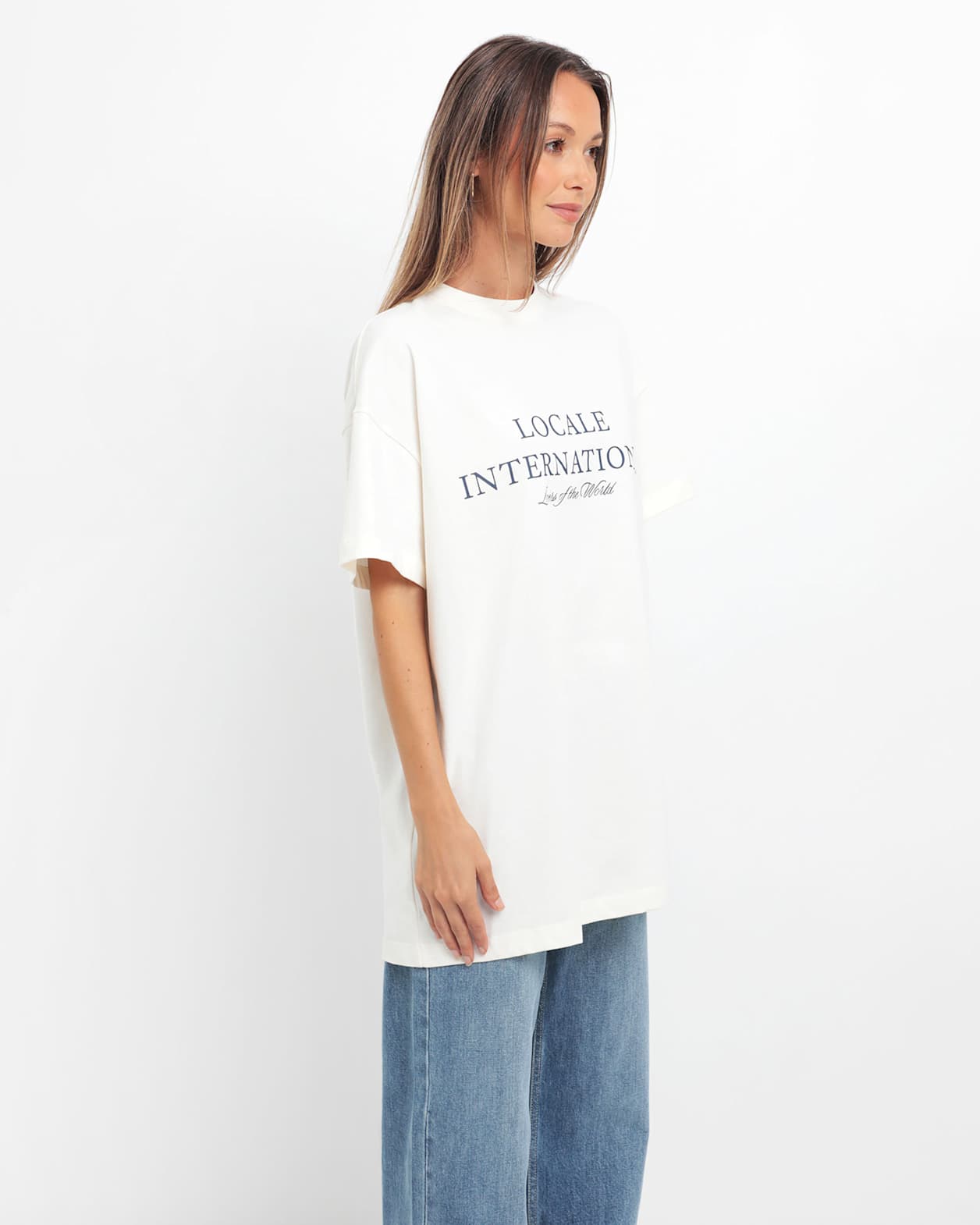 Rb X Jag Locale Oversized Tee in ECRU/NAVY