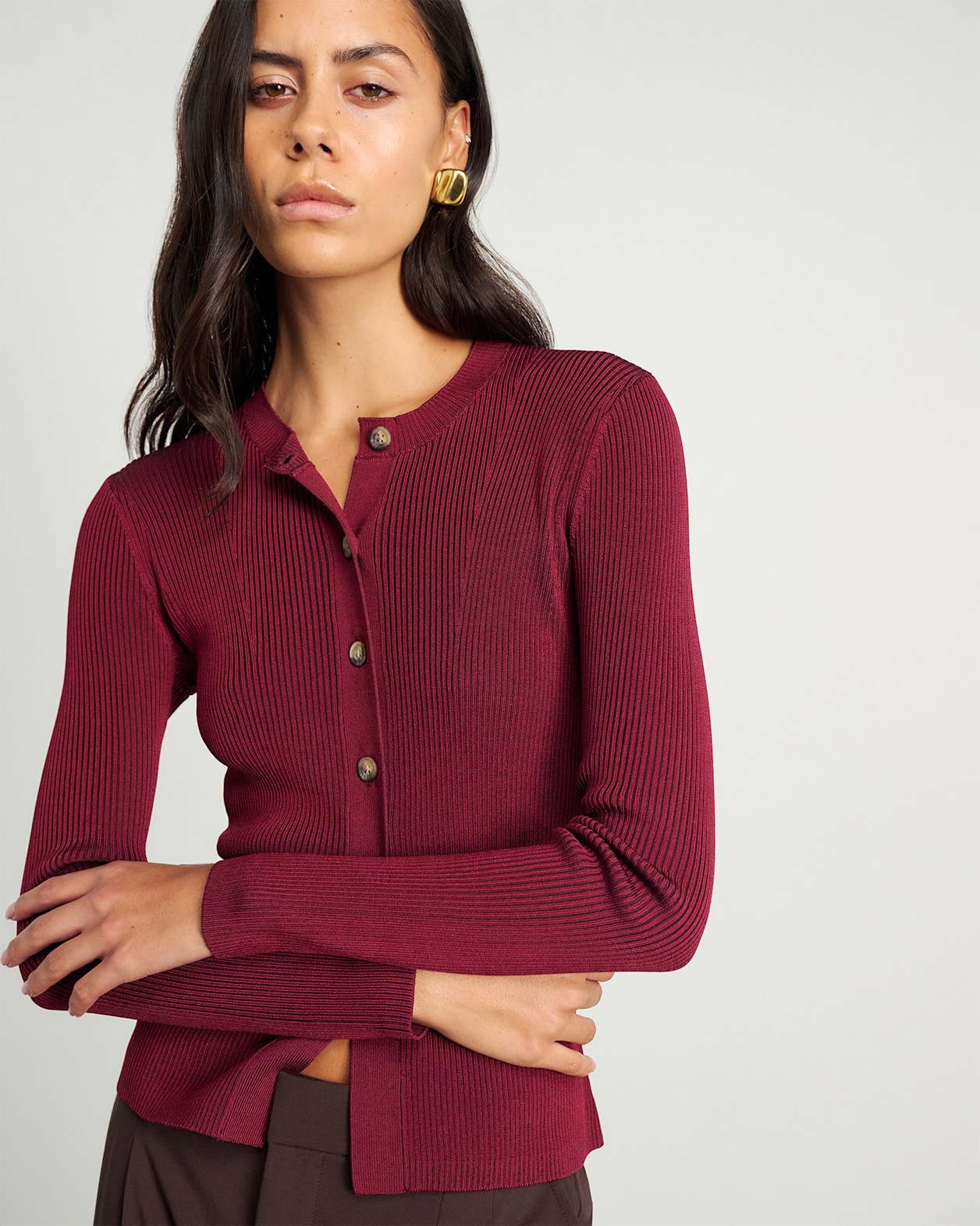Alora Long Sleeve Cardigan in WINE