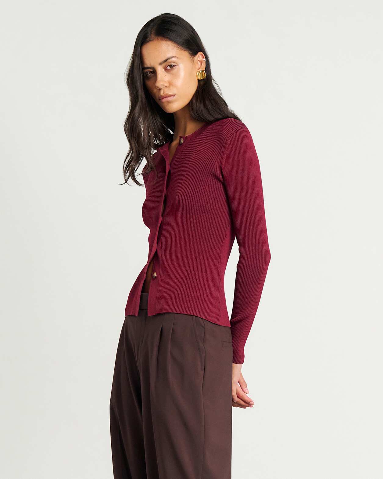 Alora Long Sleeve Cardigan in WINE