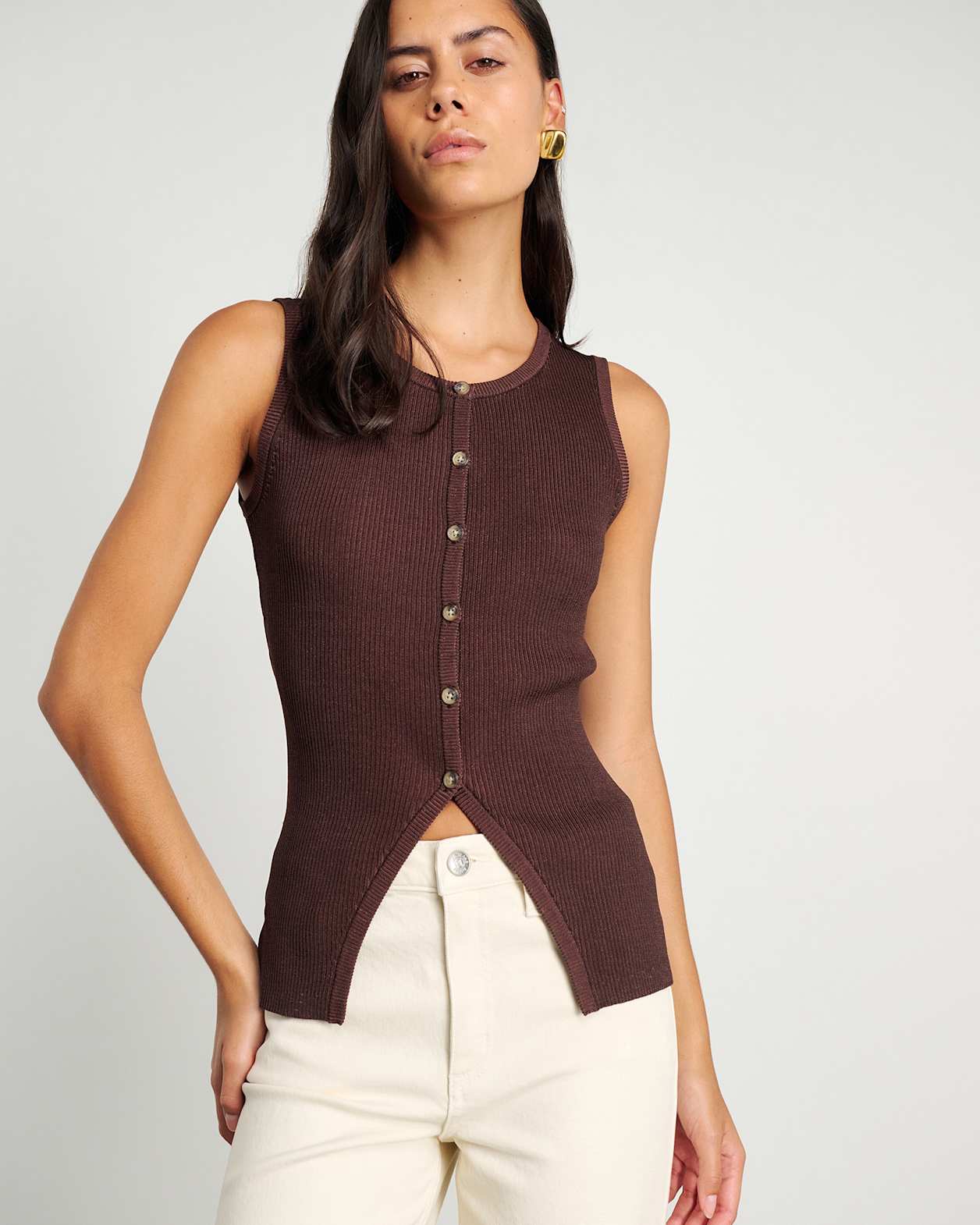 Alora Longline Knit Vest in DARK CHOCOLATE