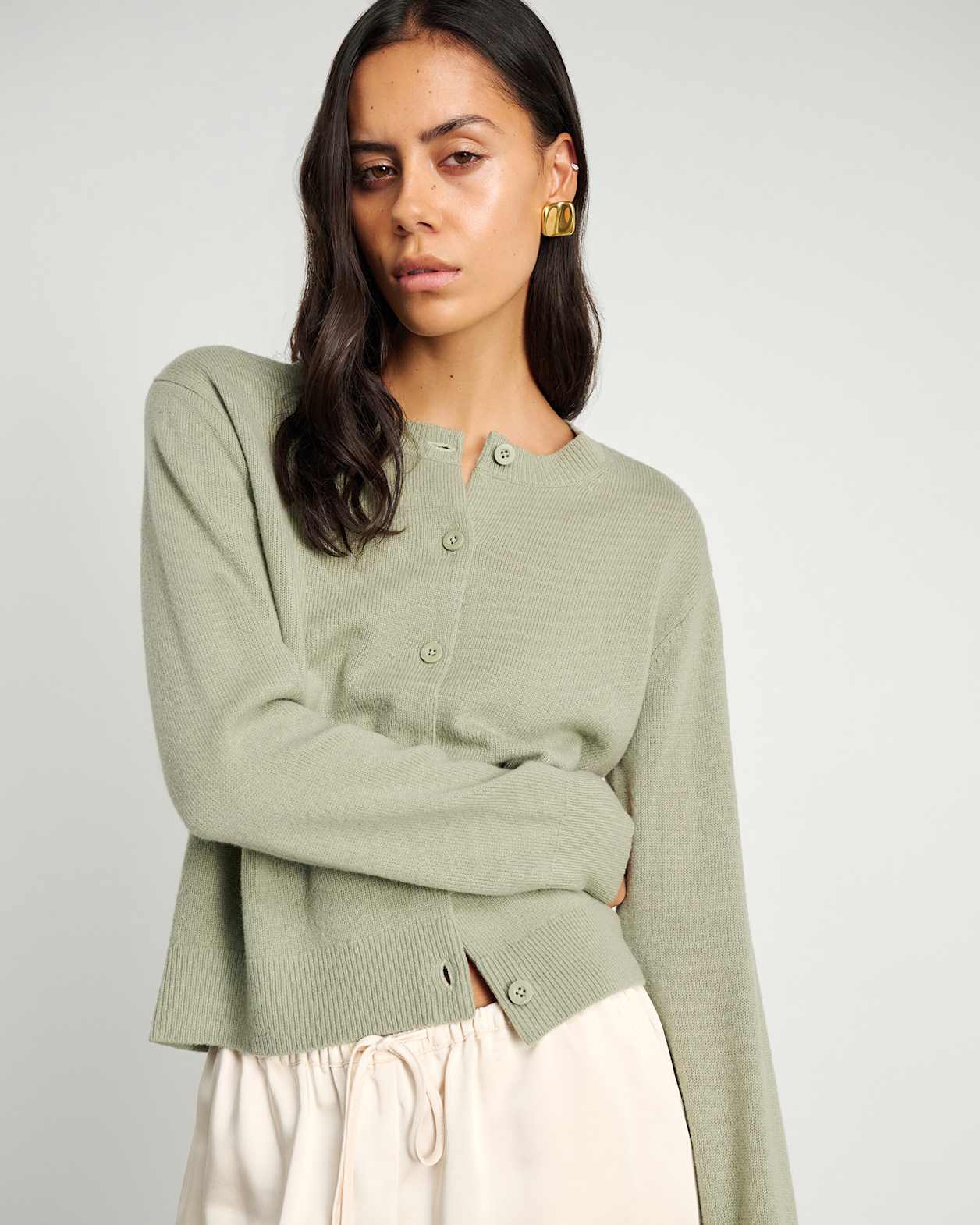 Long Sleeve Wool Cardigan in SAGE