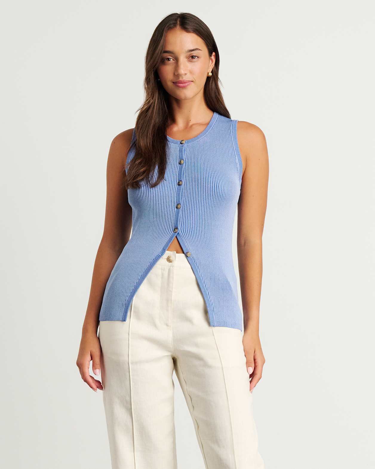 Alora Longline Knit Vest in MID BLUE