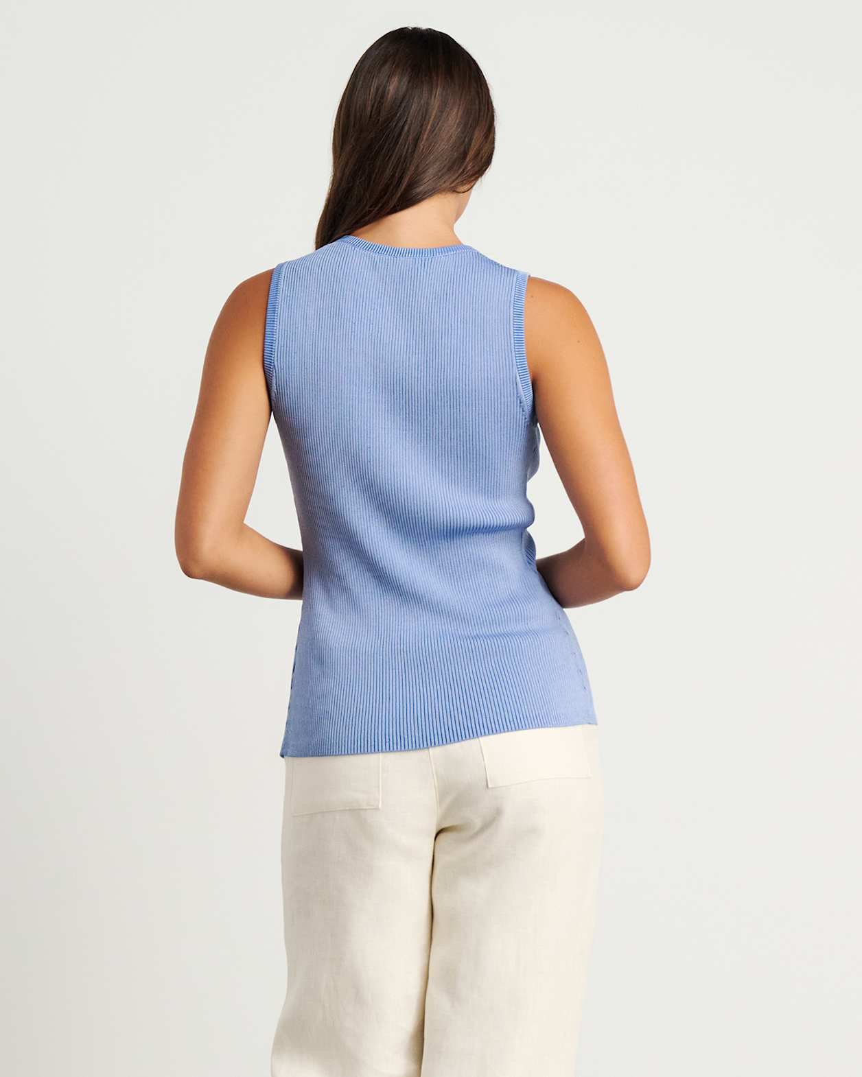 Alora Longline Knit Vest in MID BLUE