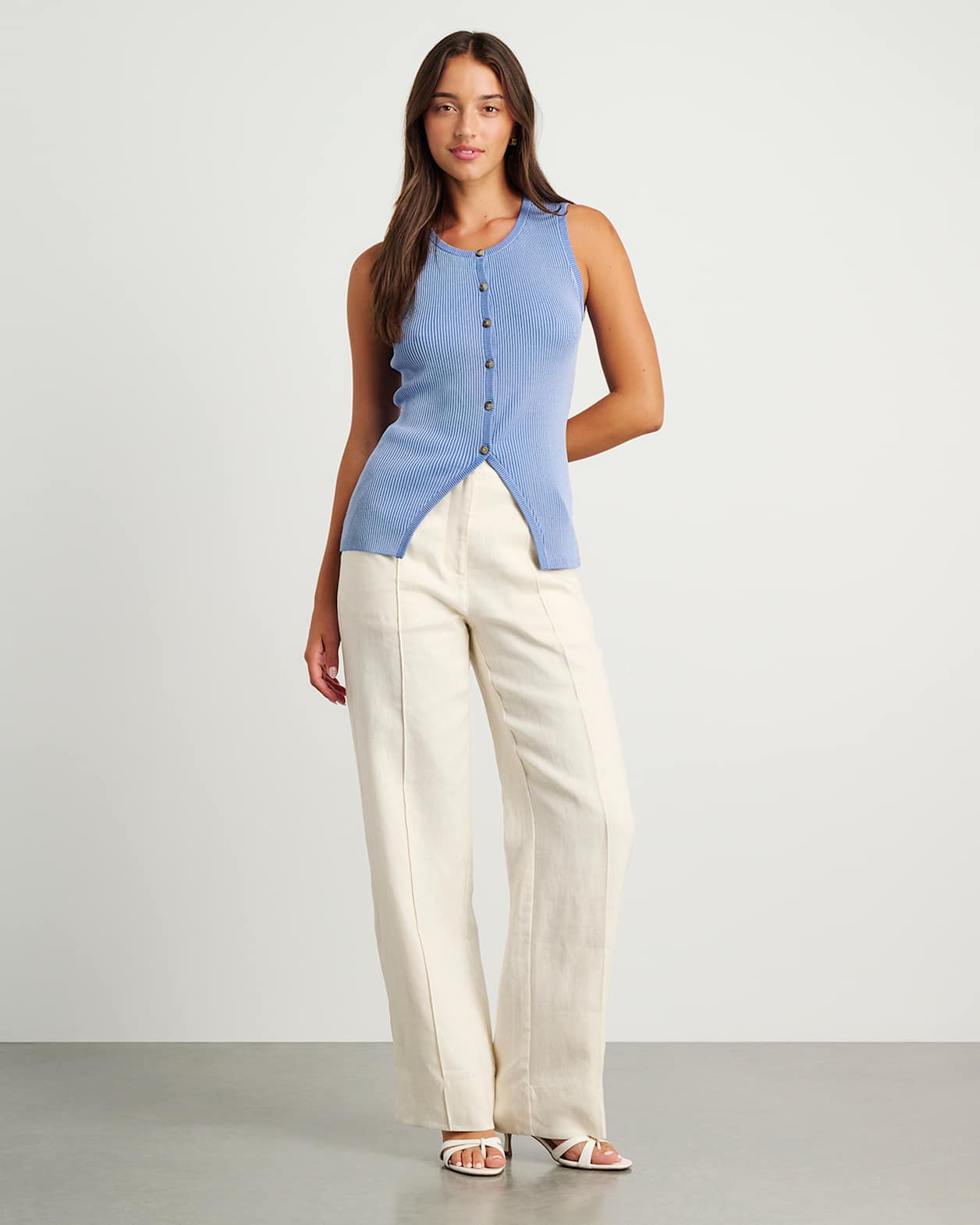 Alora Longline Knit Vest in MID BLUE