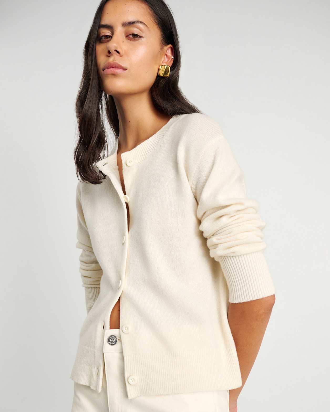 Long Sleeve Wool Cardigan in MILK