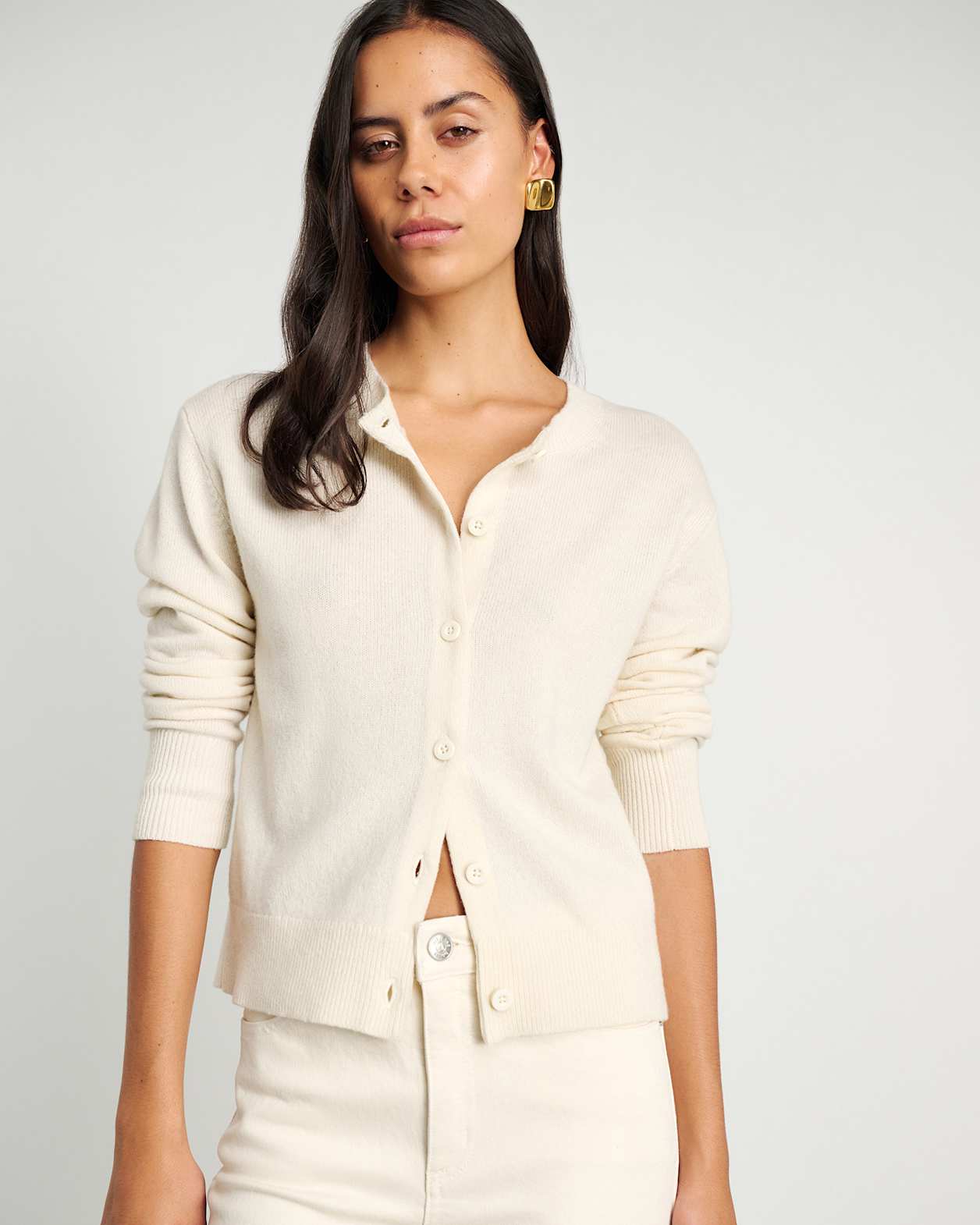 Long Sleeve Wool Cardigan in MILK