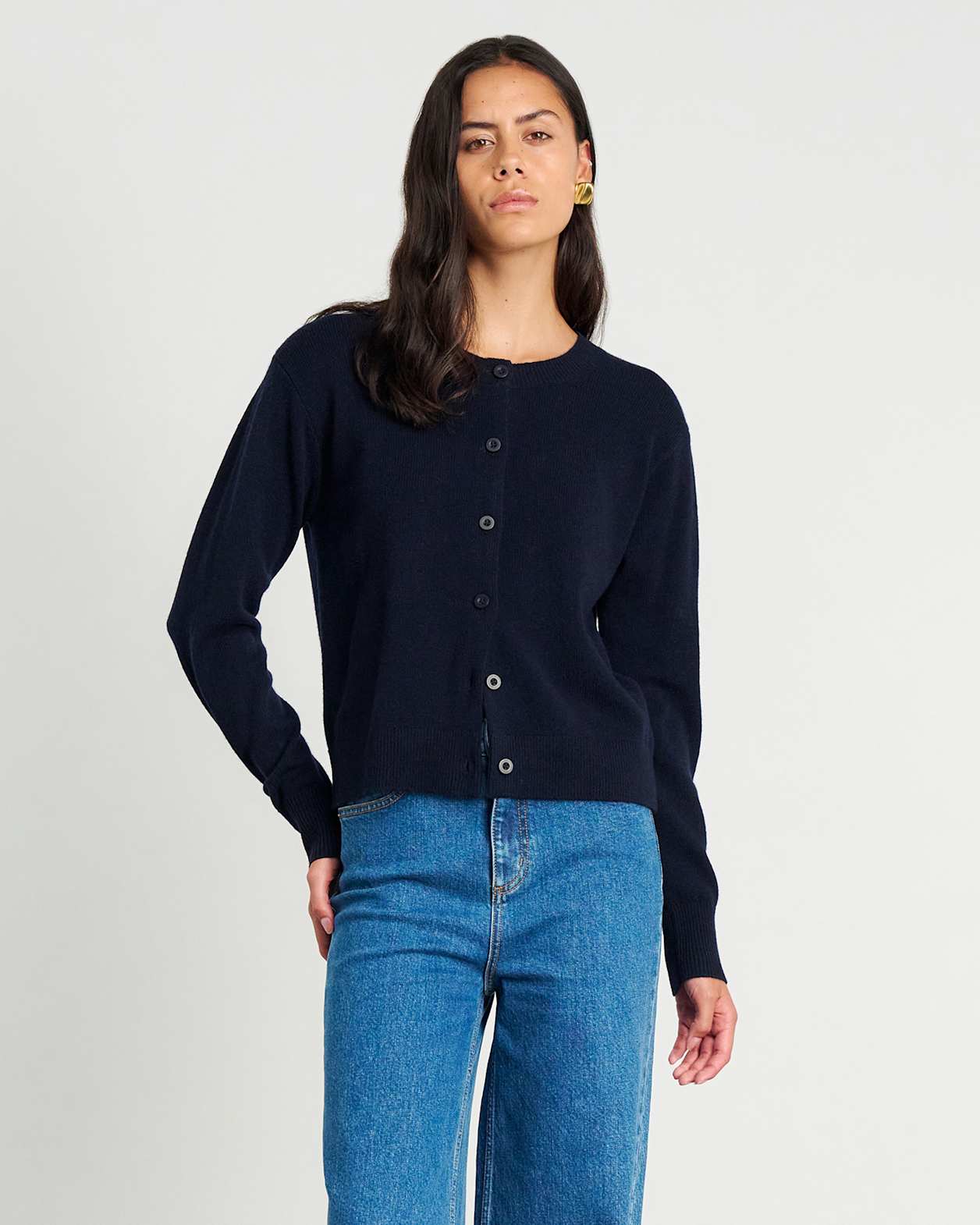 Long Sleeve Wool Cardigan in NAVY