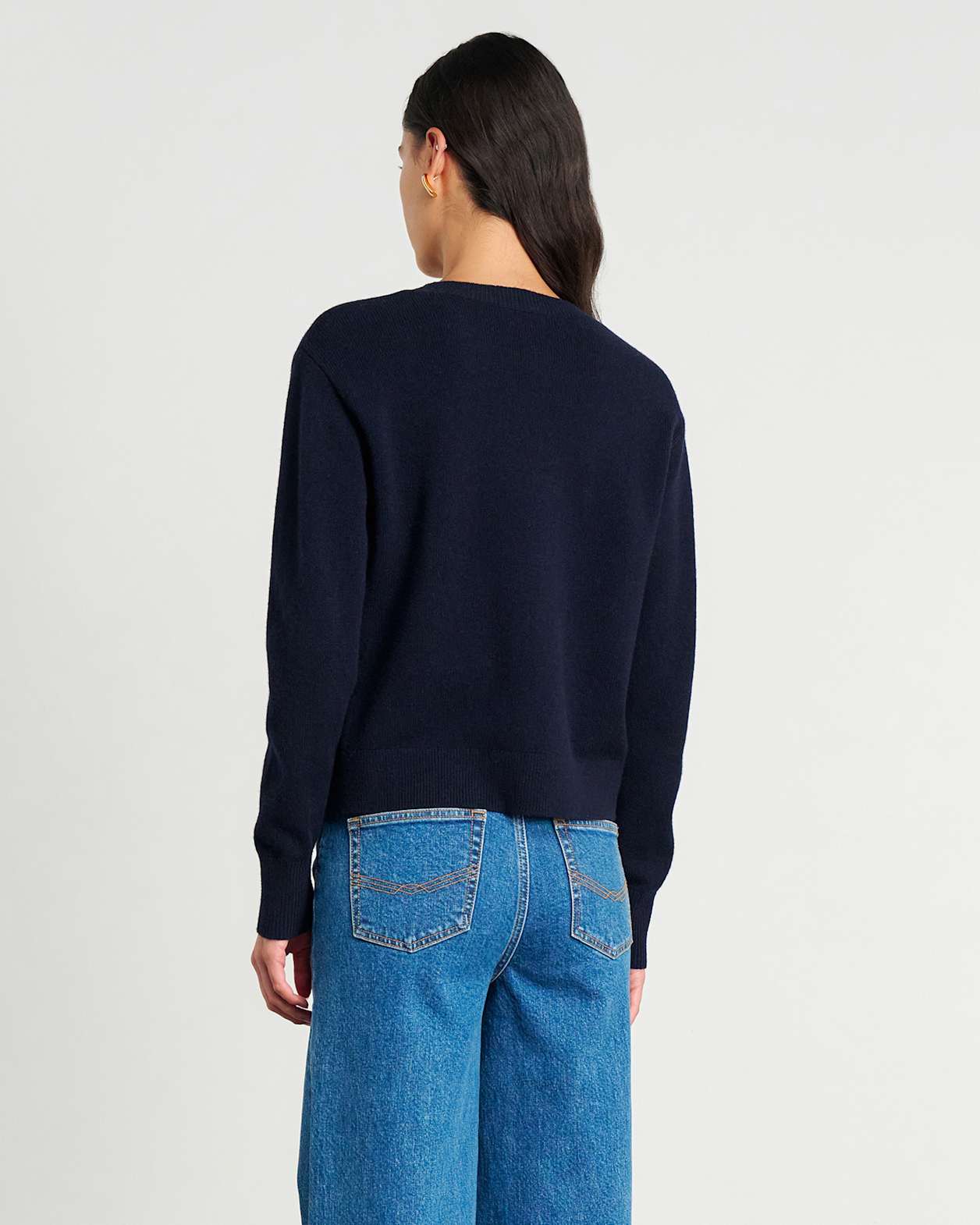 Long Sleeve Wool Cardigan in NAVY
