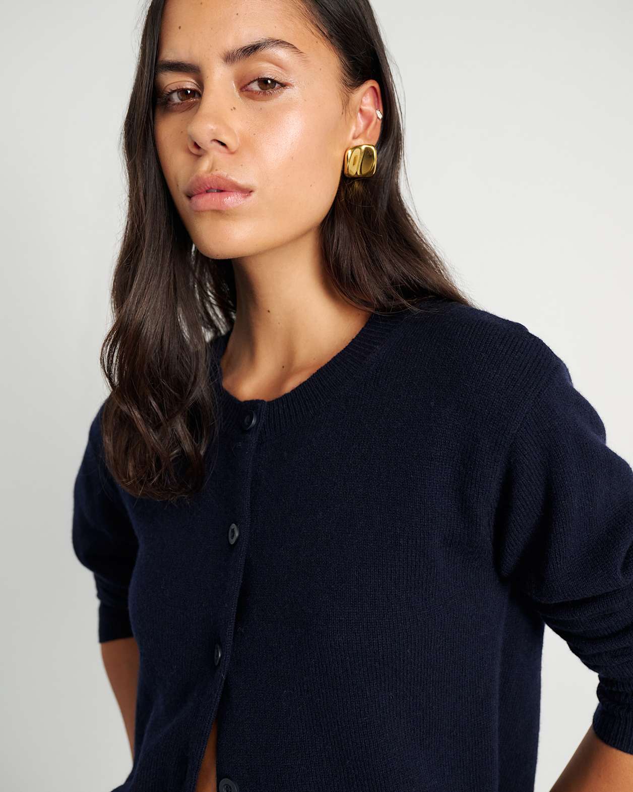 Long Sleeve Wool Cardigan in NAVY
