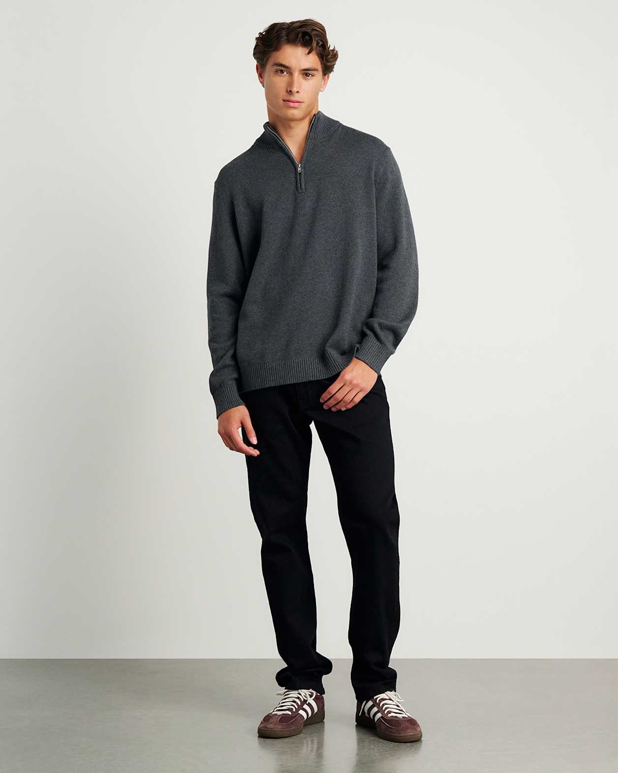 Tanner Cotton 1/4 Zip in CHARCOAL