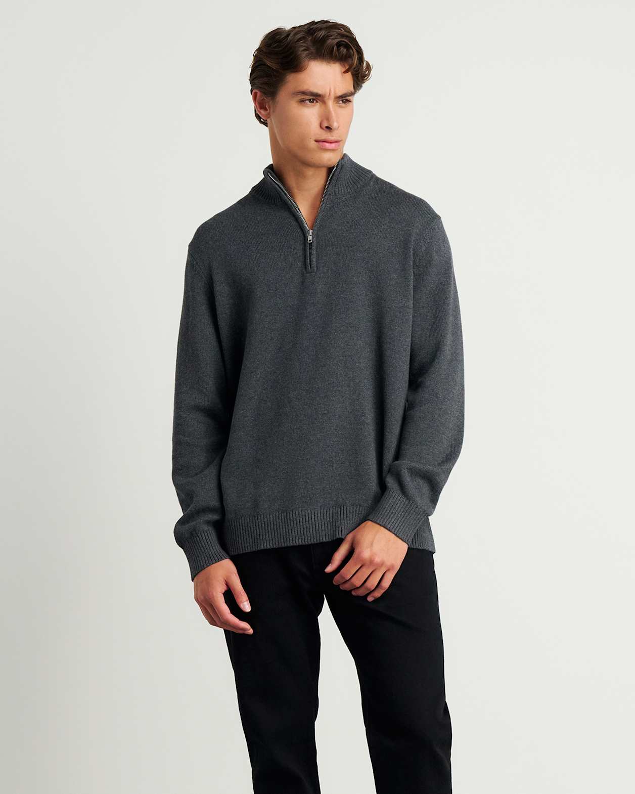 Tanner Cotton 1/4 Zip in CHARCOAL