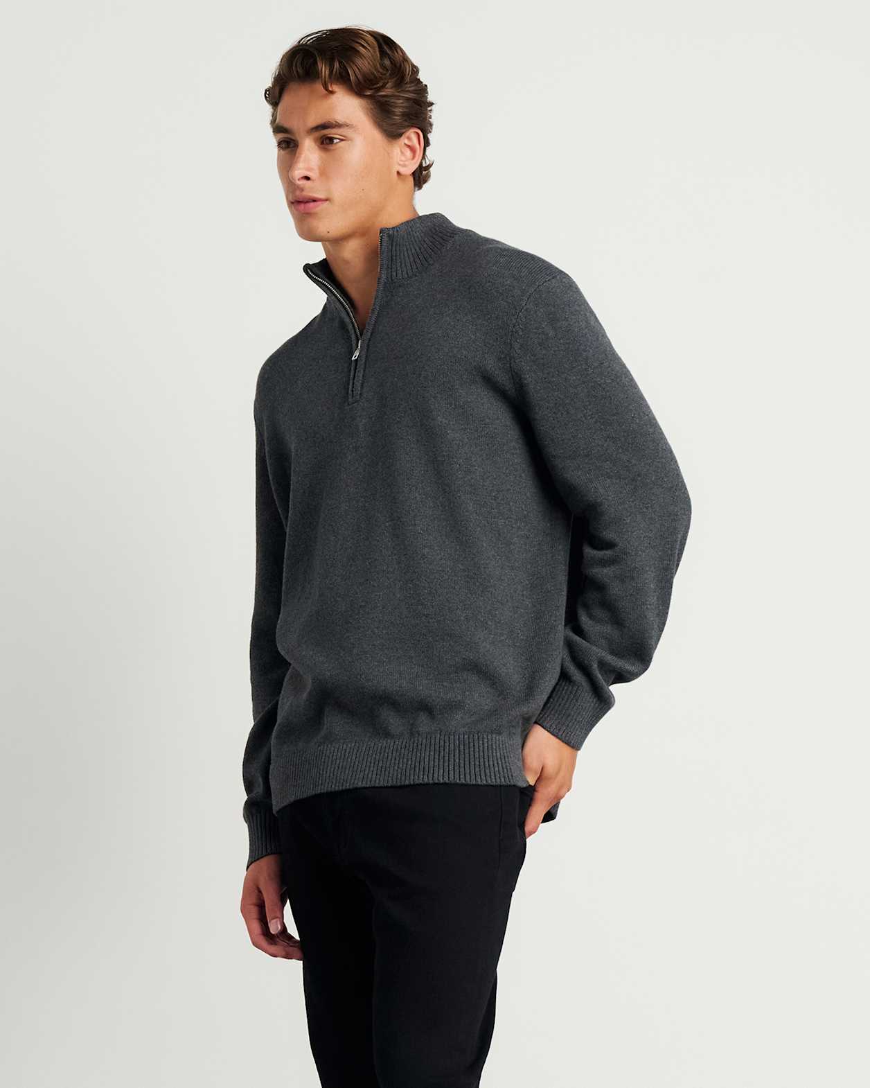 Tanner Cotton 1/4 Zip in CHARCOAL