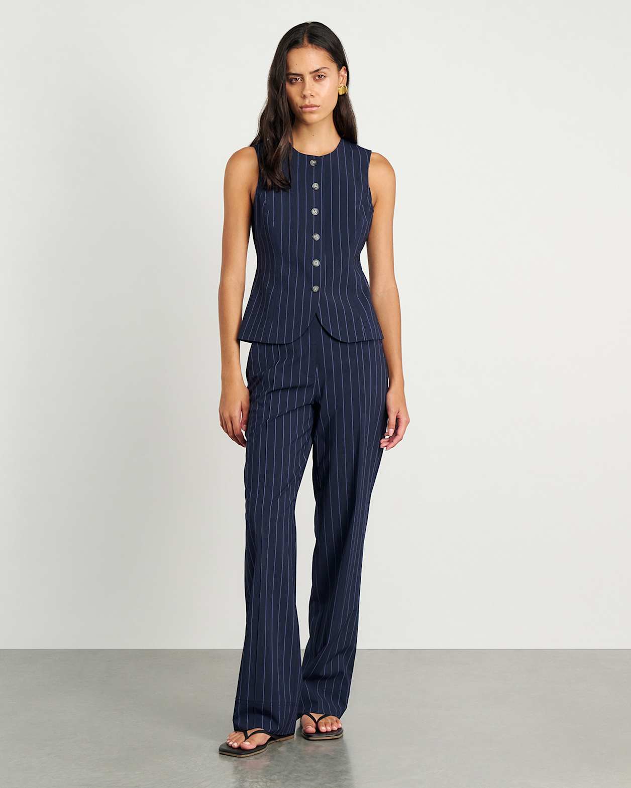 Gia Pinstripe Vest in NAVY/WHITE