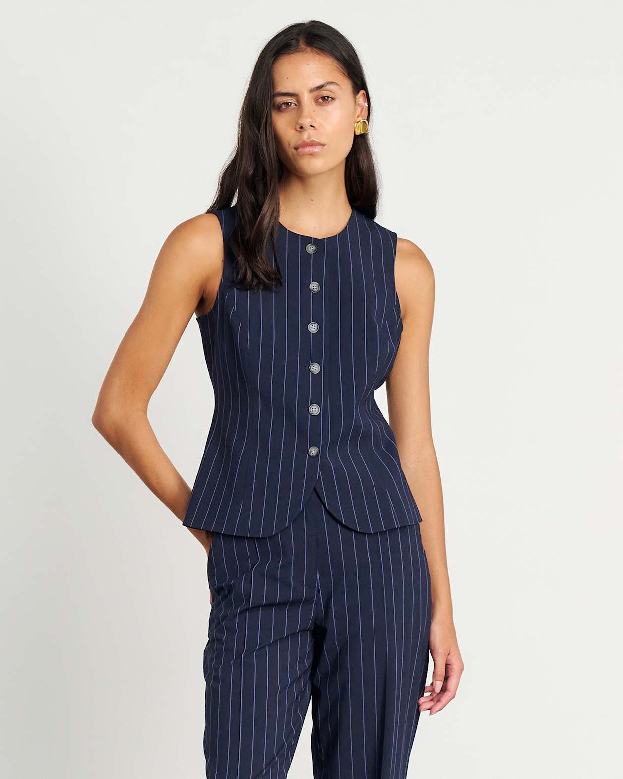 Gia Pinstripe Vest in NAVY/WHITE