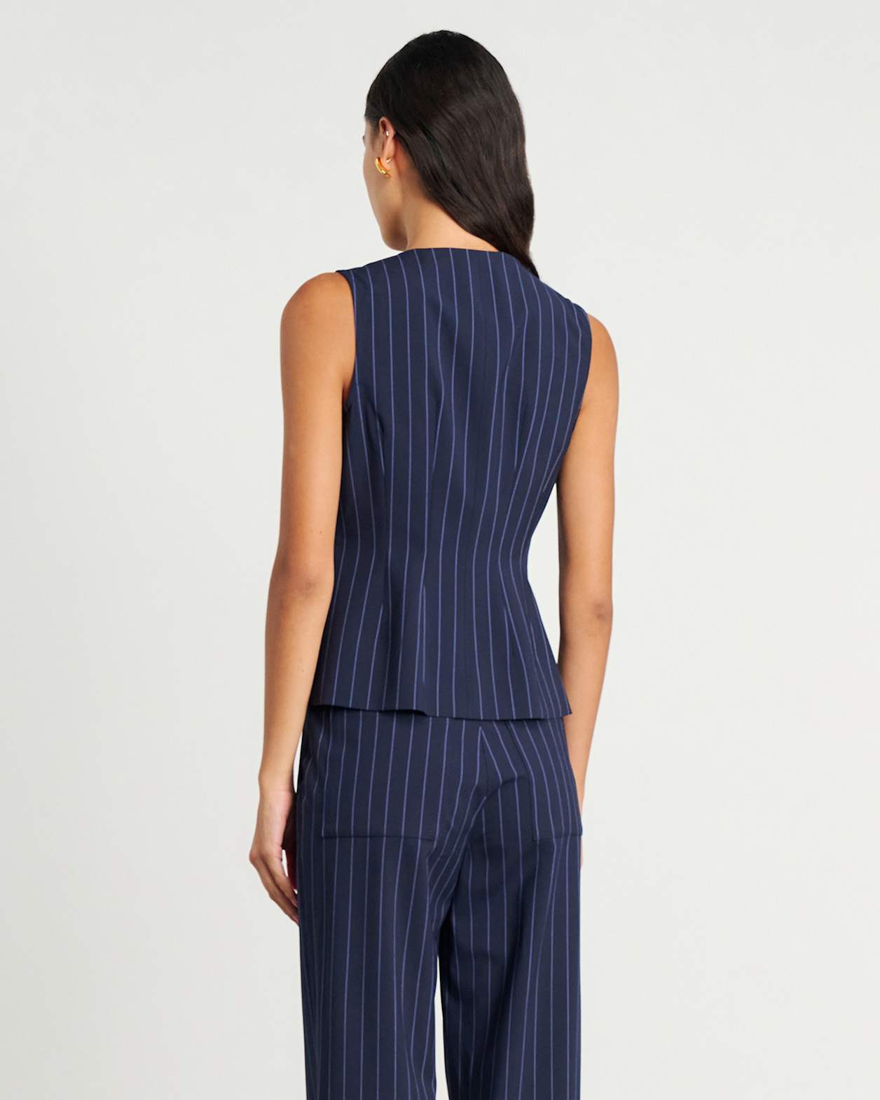 Gia Pinstripe Vest in NAVY/WHITE