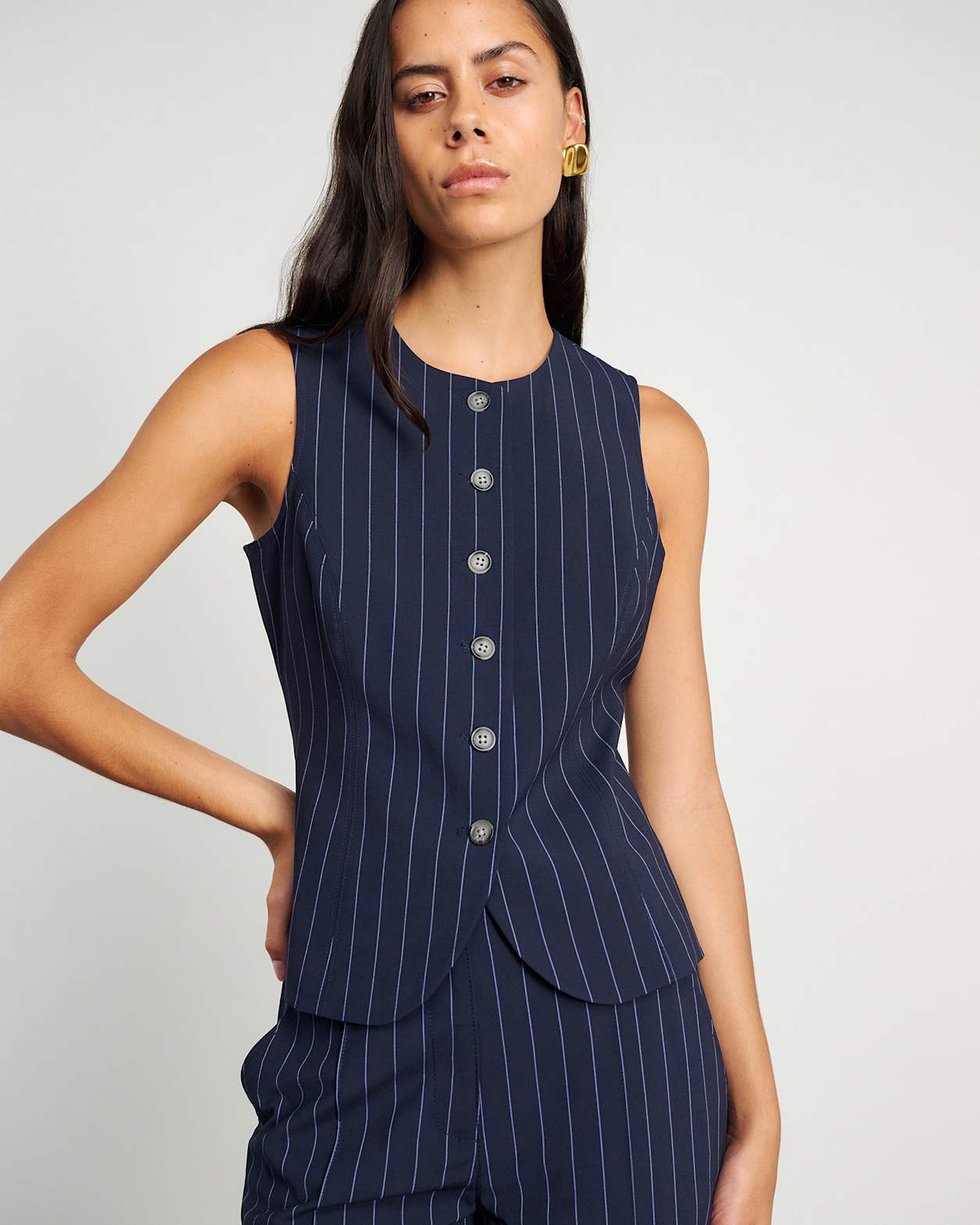 Gia Pinstripe Vest in NAVY/WHITE