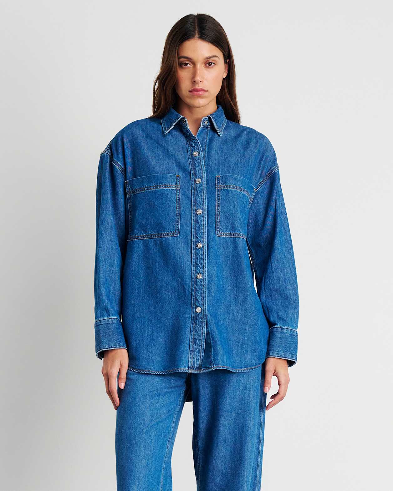 Loe Denim Long Sleeve Shirt in BLUE VINTAGE