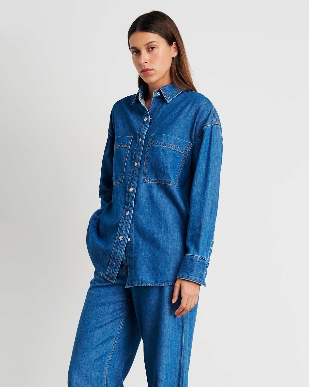 Loe Denim Long Sleeve Shirt in BLUE VINTAGE
