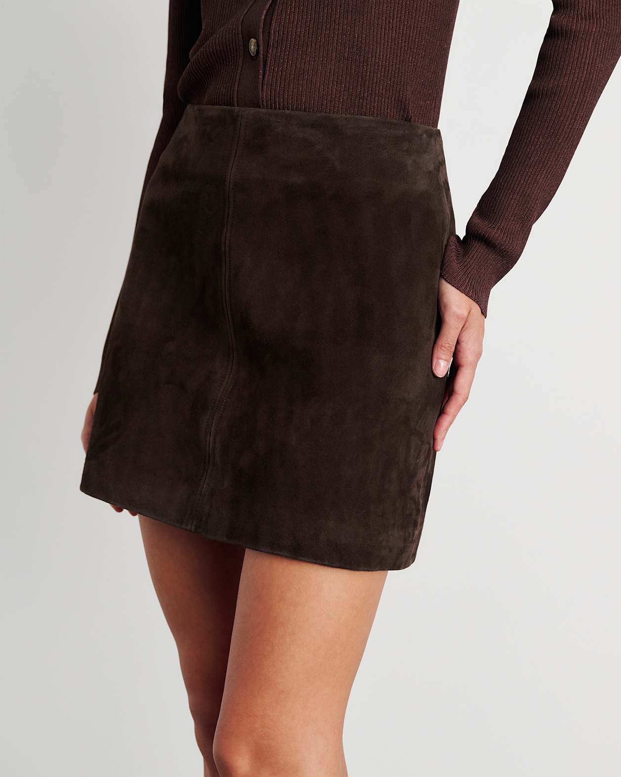 Ophelia Suede Mini Skirt in DARK CHOCOLATE