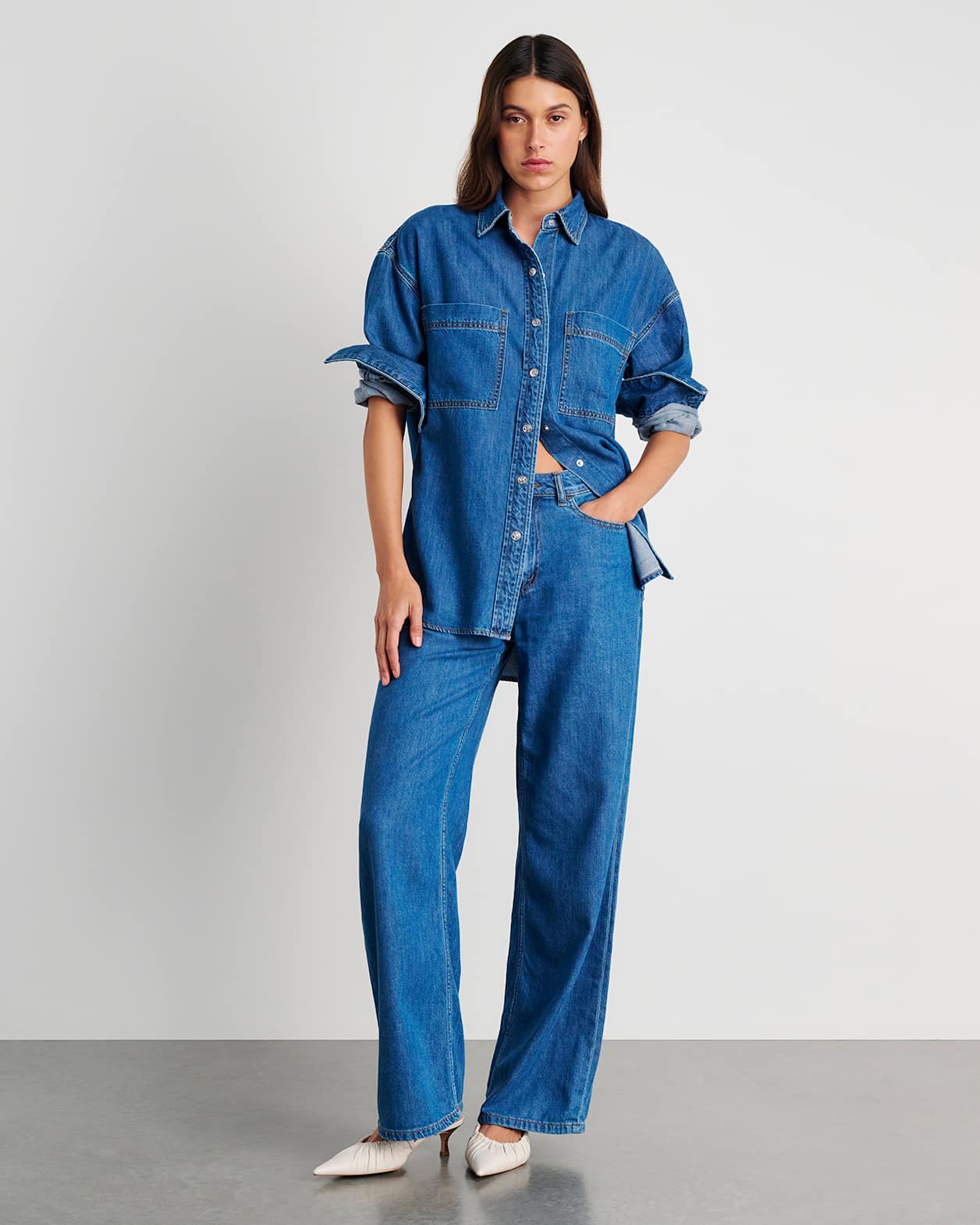 Loe Denim Long Sleeve Shirt in BLUE VINTAGE