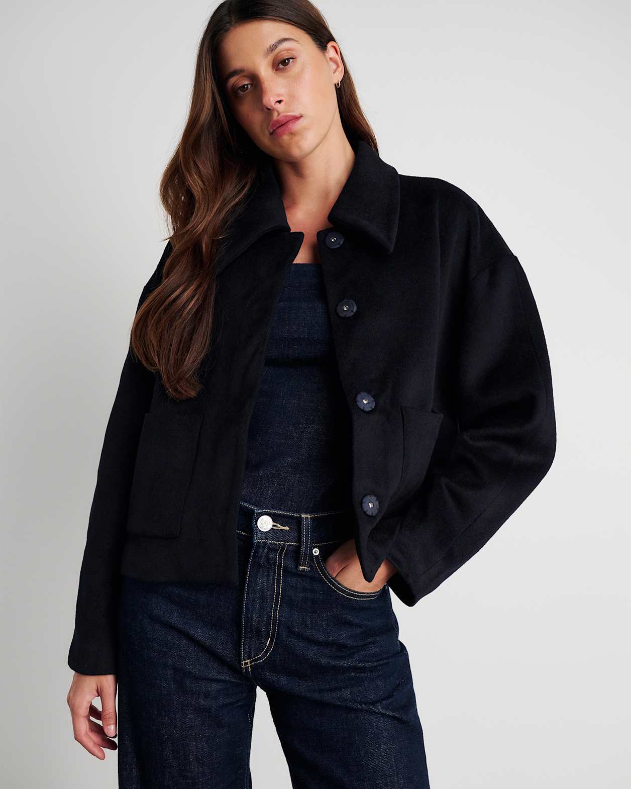 Rosella Wool Crop Jacket in NAVY