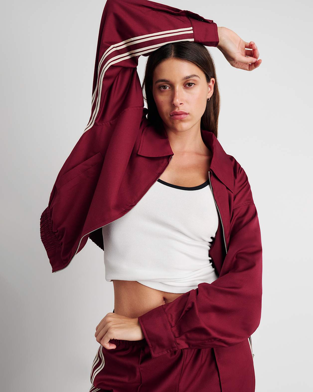 Gia Crop Bomber Jacket in WINE