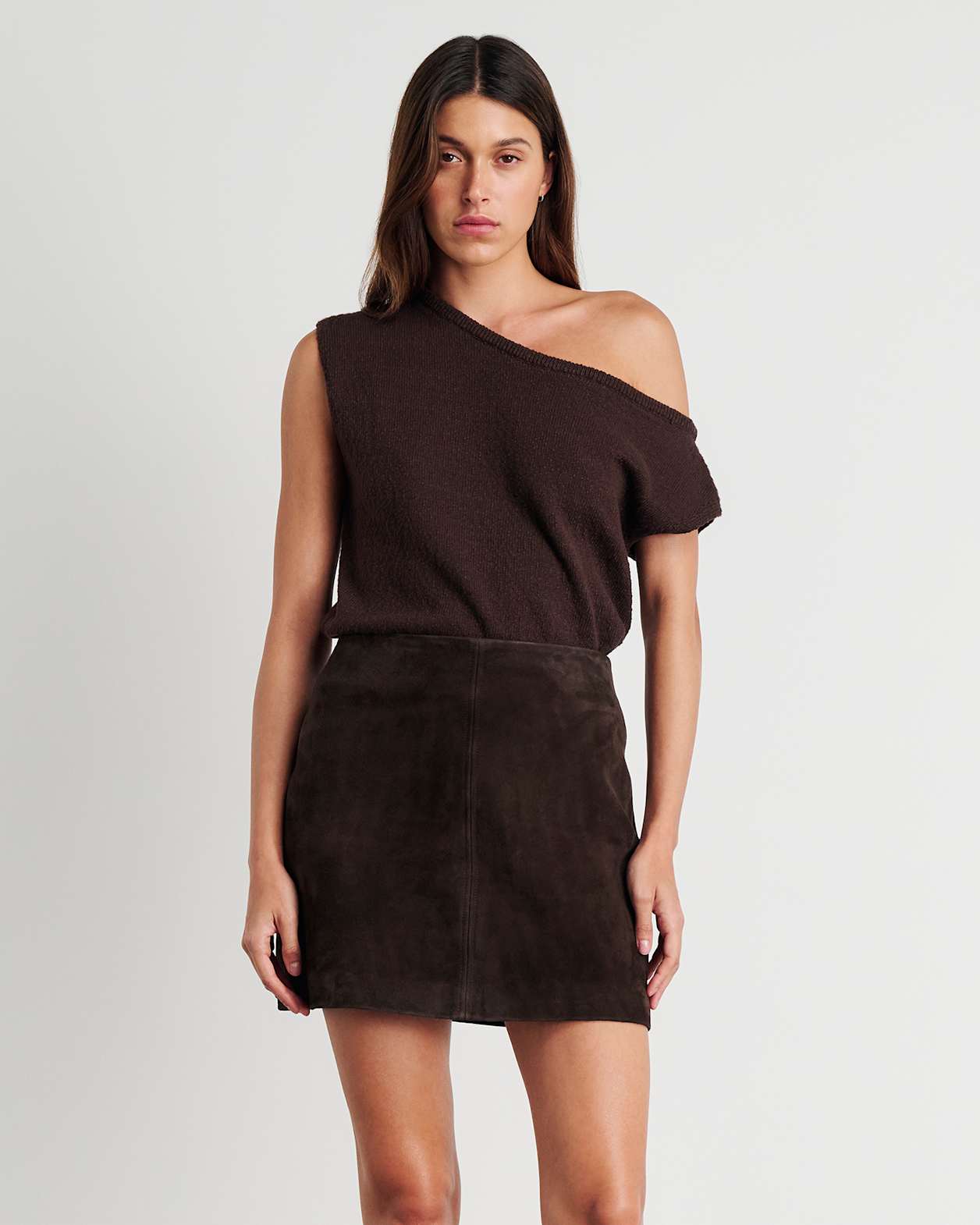 Arden Off Shoulder Knit in DARK CHOCOLATE