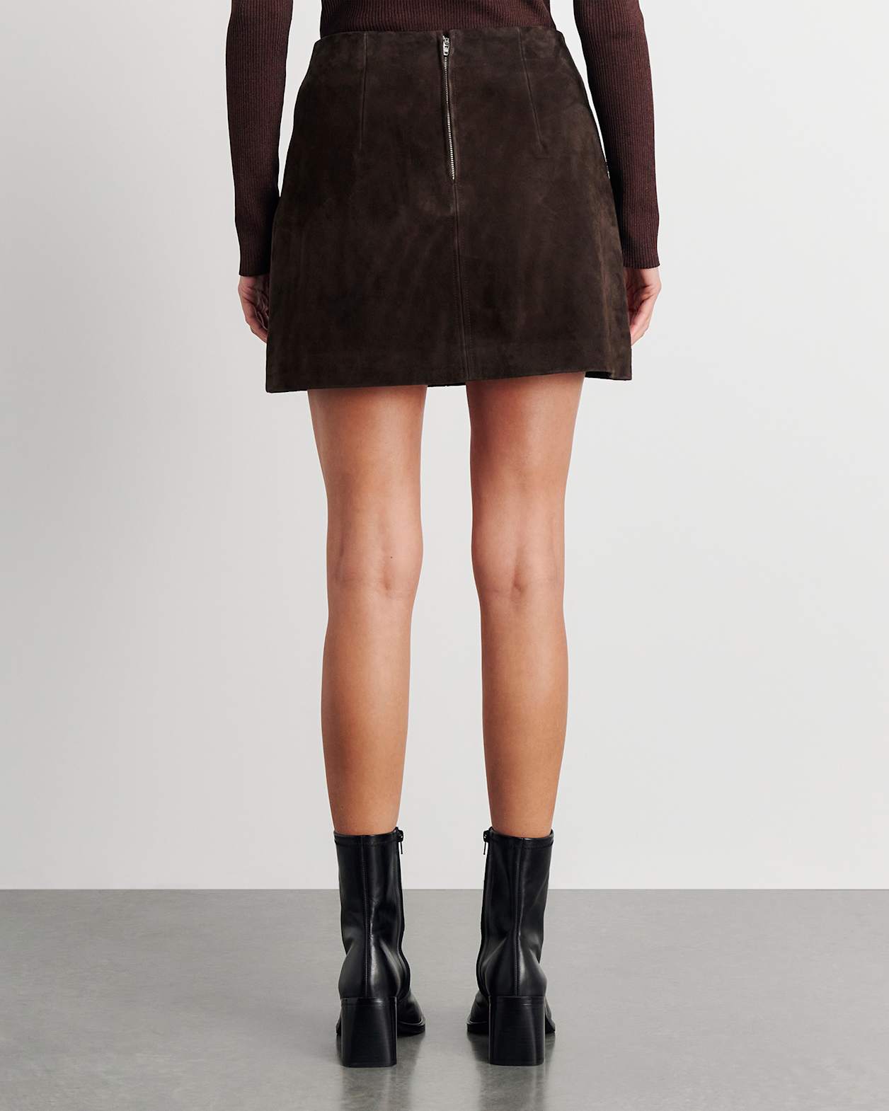 Ophelia Suede Mini Skirt in DARK CHOCOLATE